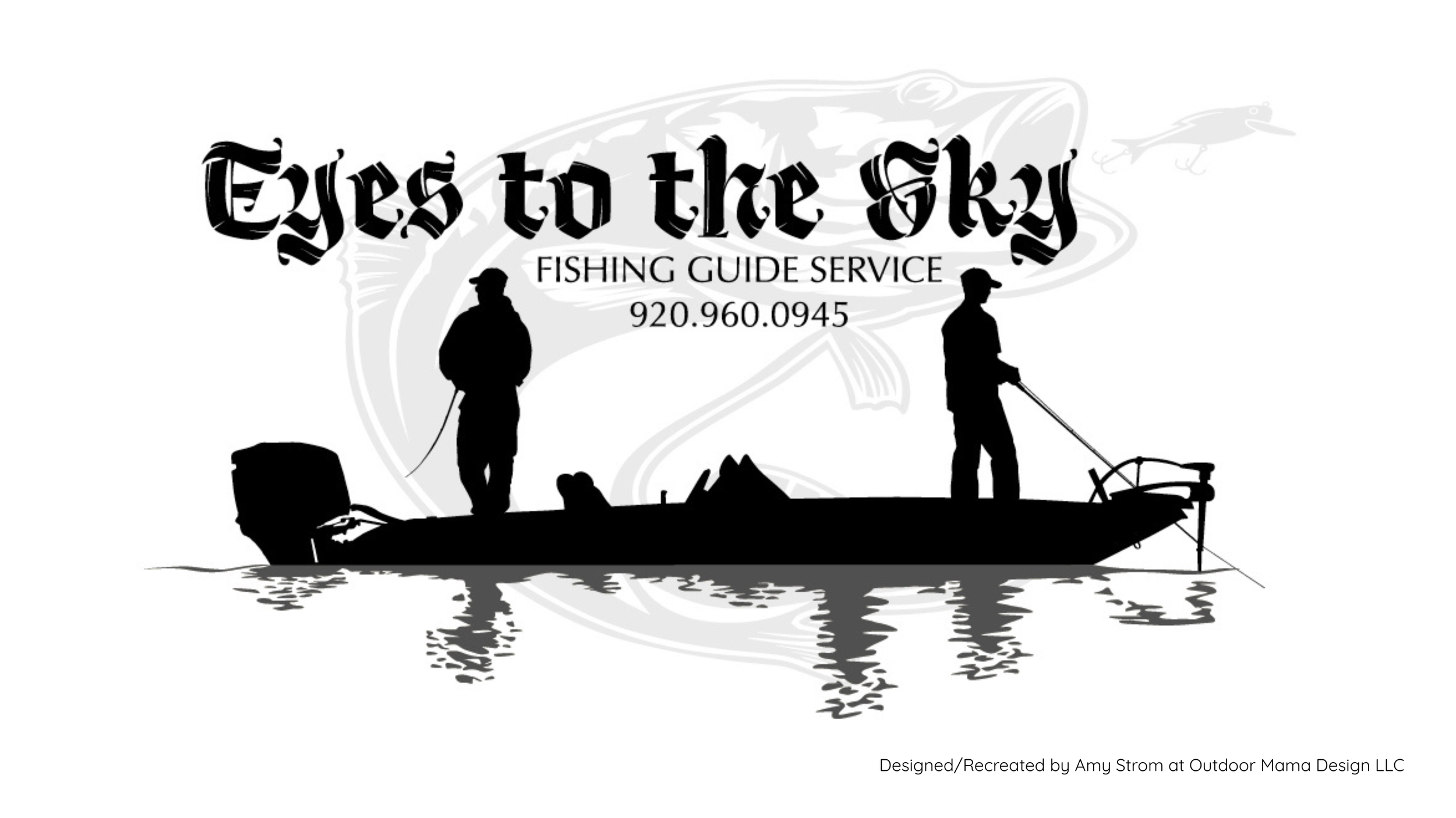 Client was recommended to me for help designing a logo for his fishing guide service that was started from the memories fishing with his late father.  If you look at the reflection in the water you will see a third person in the boat, which represent