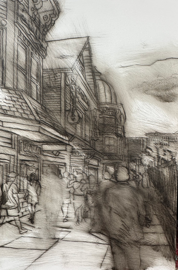 China Marker Sketch on Canvas for "VEGAS STRIP"