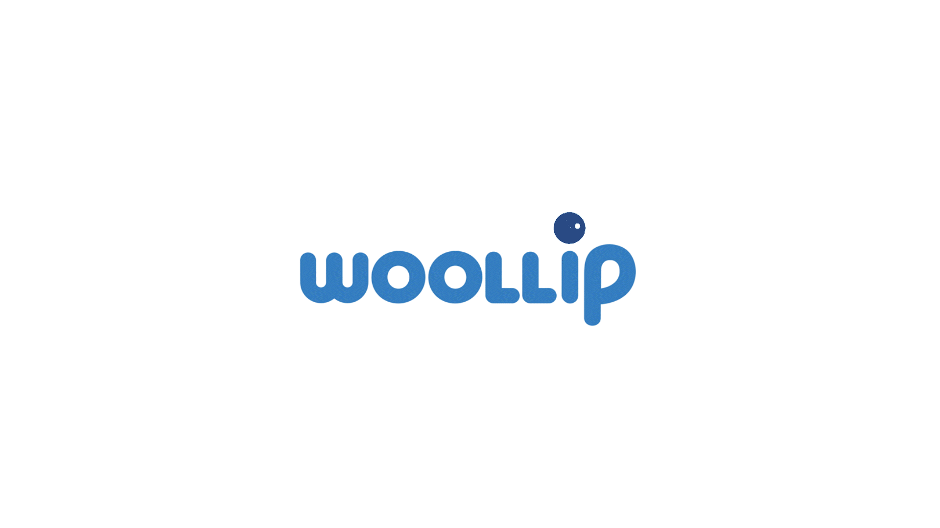Logo de Woollip avec le nom écrit en lettres bleues et une petite bulle au-dessus du 'i'.