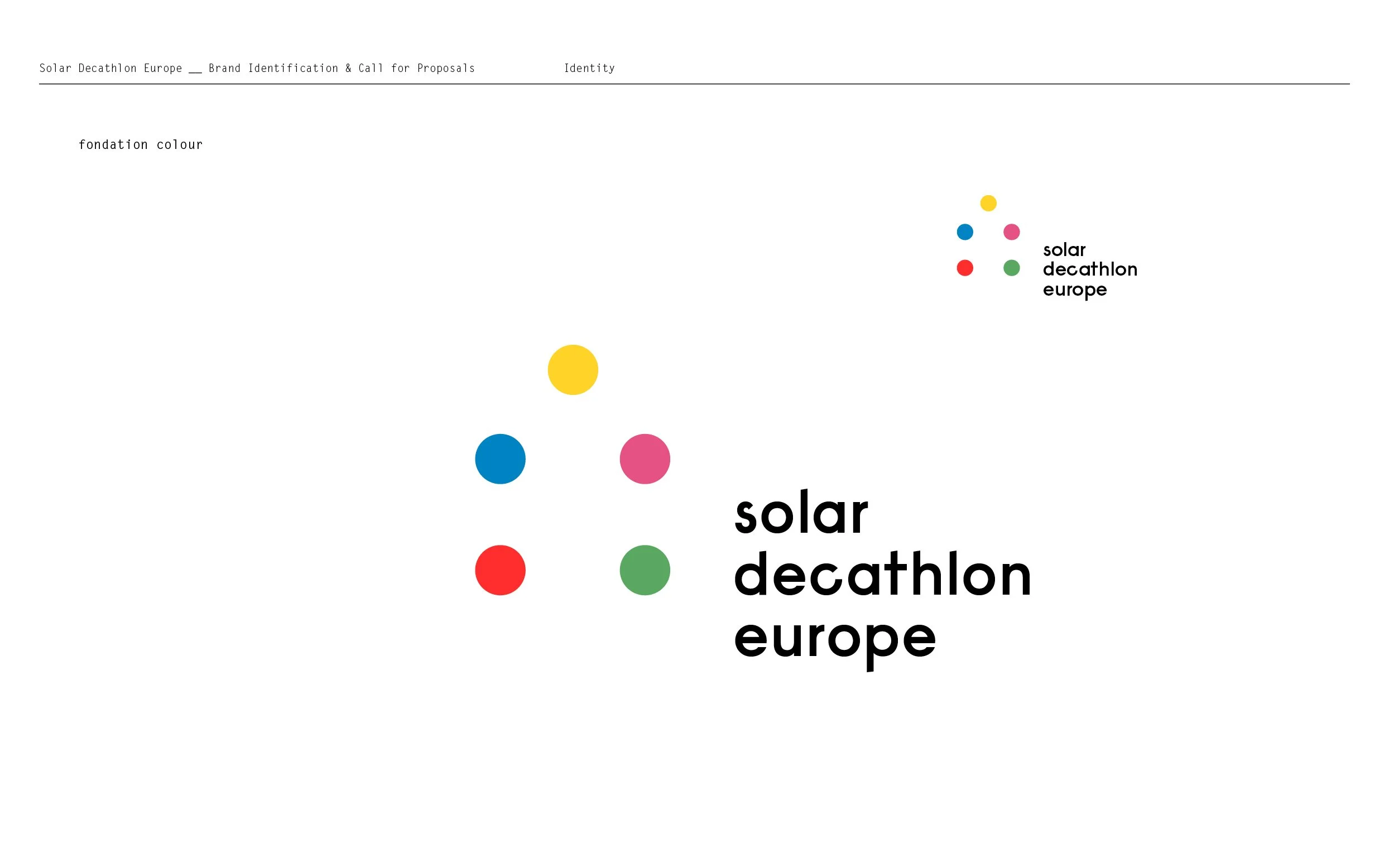 Diagramme montrant des points colorés représentant les marques Solar, Decathlon et Europe, liés par du texte indiquant 'solar', 'decathlon', 'europe' dans une disposition verticale.