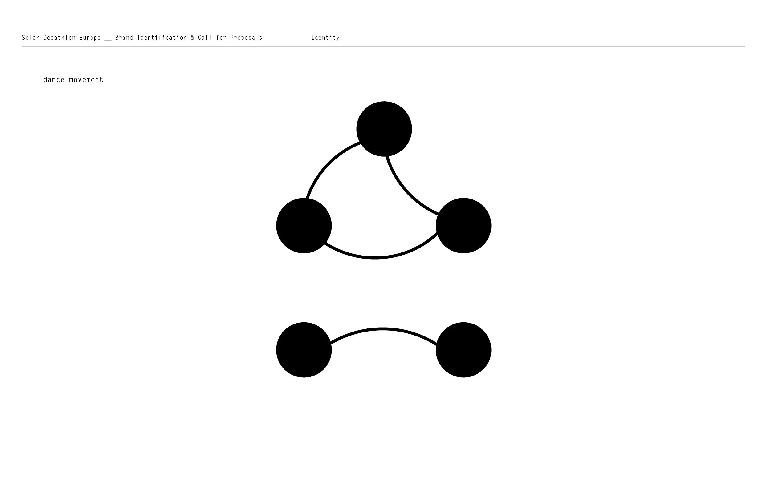 Diagramme simple avec six cercles noirs reliés par des lignes, représentant un mouvement de danse.