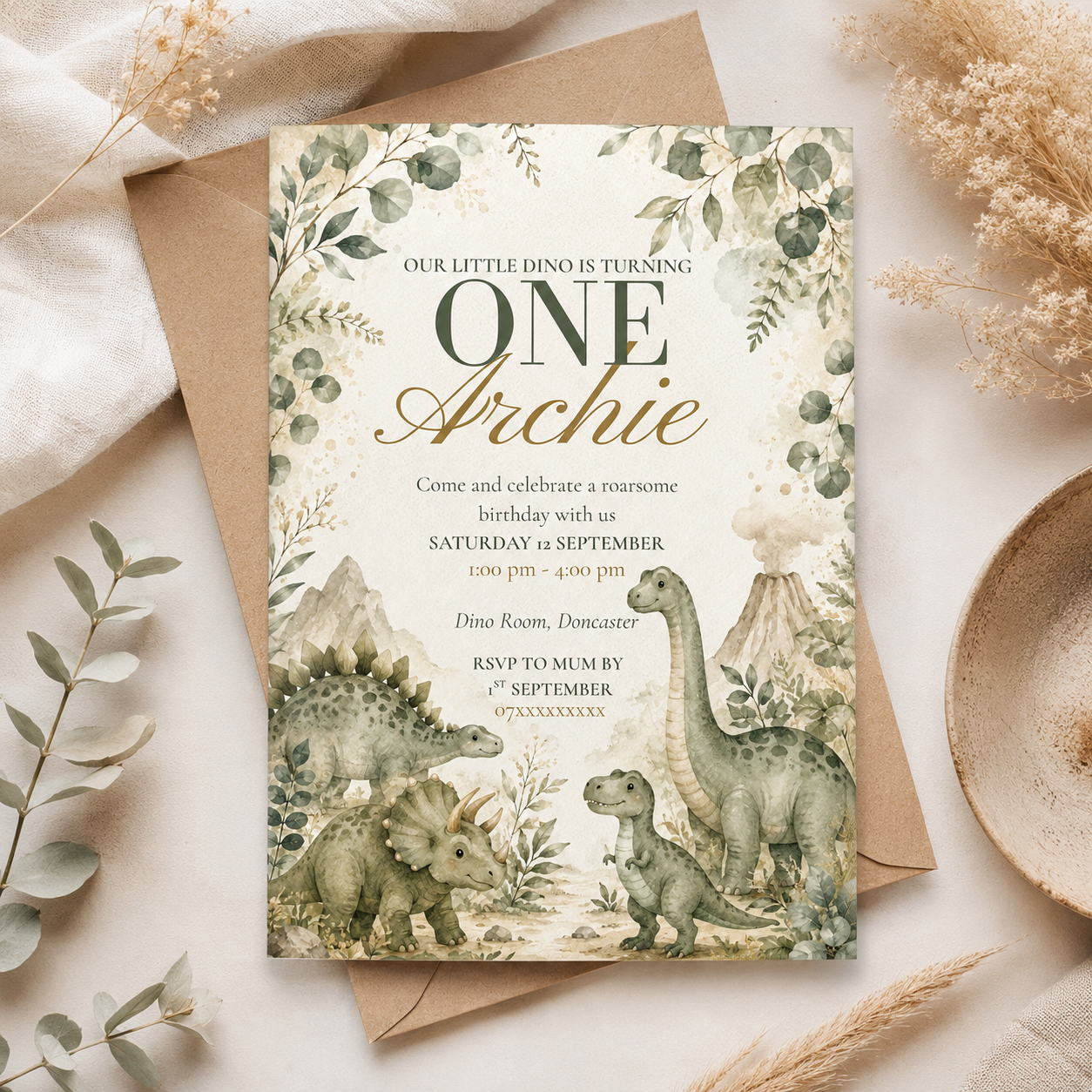 Little Dino Birthday Invitation | Editable Canva Template