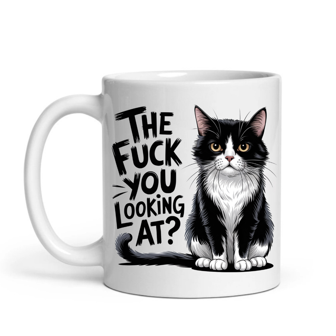 The Fuck You Looking At? – Moody Tuxedo Cat Mug
