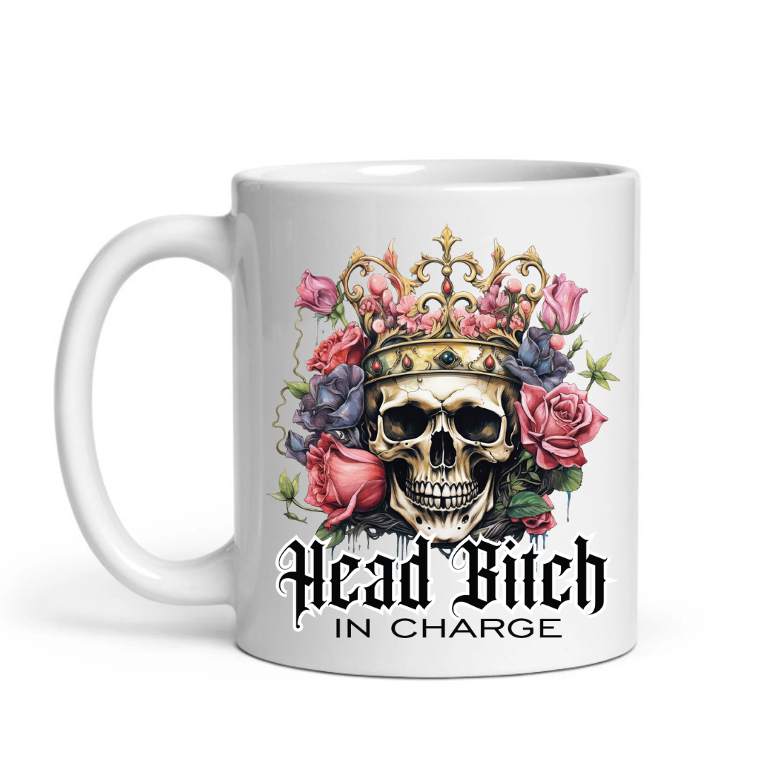 Head Bitch In Charge – Gothic Skull & Roses Boss Mug