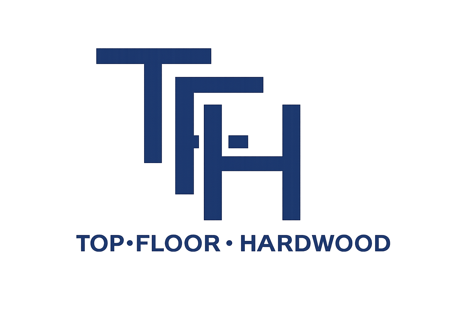 Logo for Top Floor Hardwood featuring blue stylized initials 'T', 'F', and 'H' with the company's name below in blue text.
