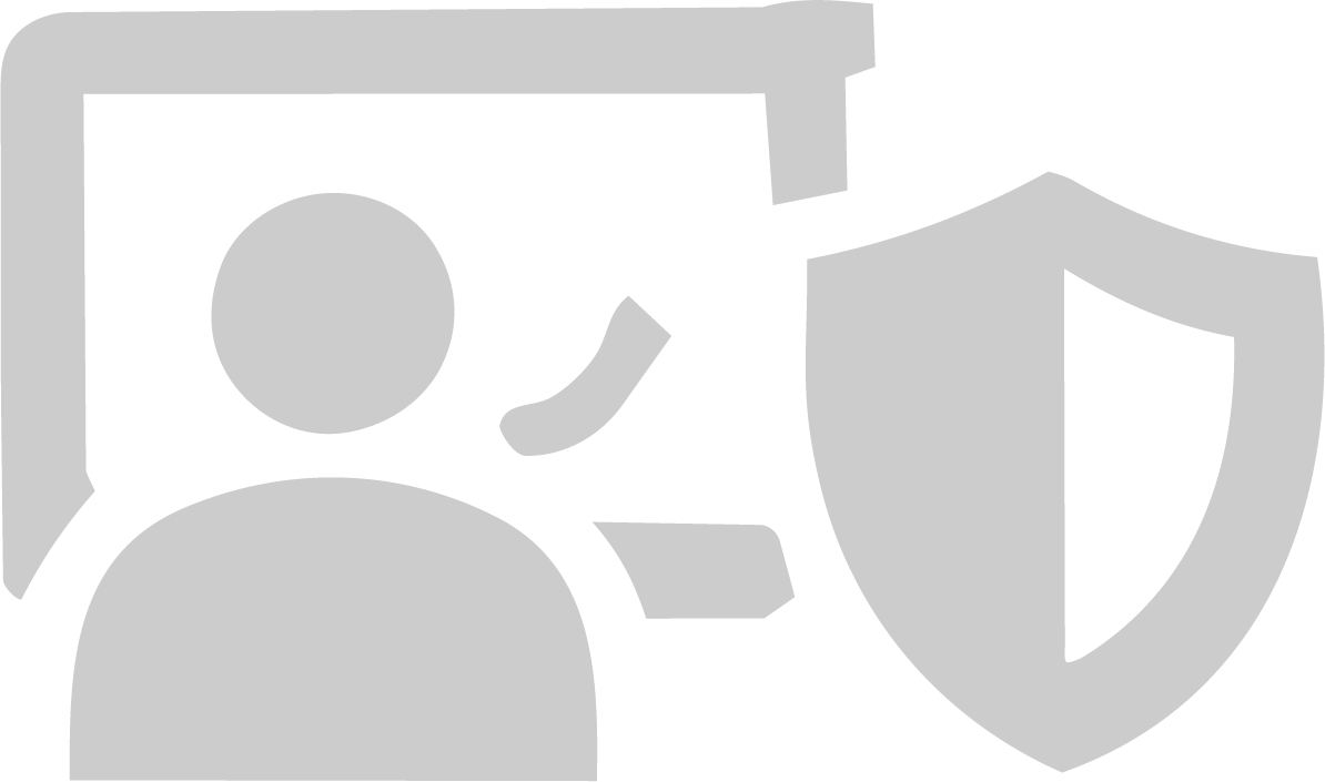 Icon of a person wearing a headset next to a shield, representing customer support or cybersecurity.