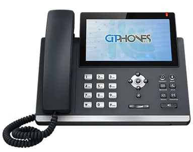 A black office telephone with a digital screen displaying the 'CIPHONES' logo, numeric keypad, and navigation buttons.