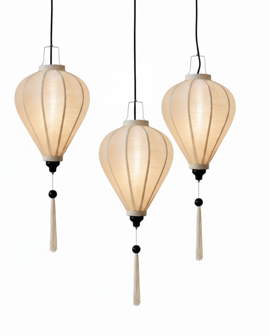 Silk Ivory Hanging Lanterns with Tassles