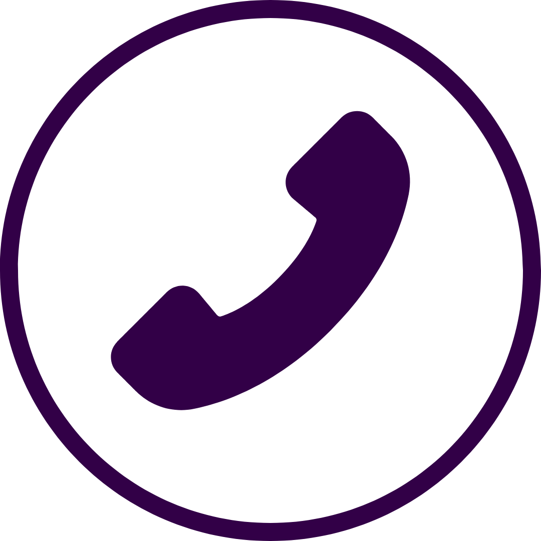 Purple phone receiver icon inside a circle.