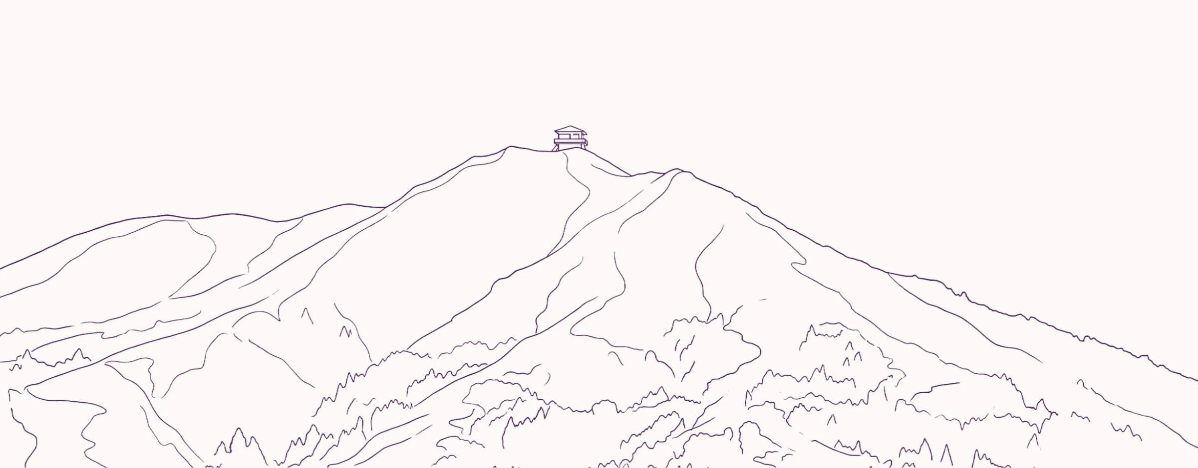 Outline drawing of Mt. Tamalpais with a small observation cabin at the peak.