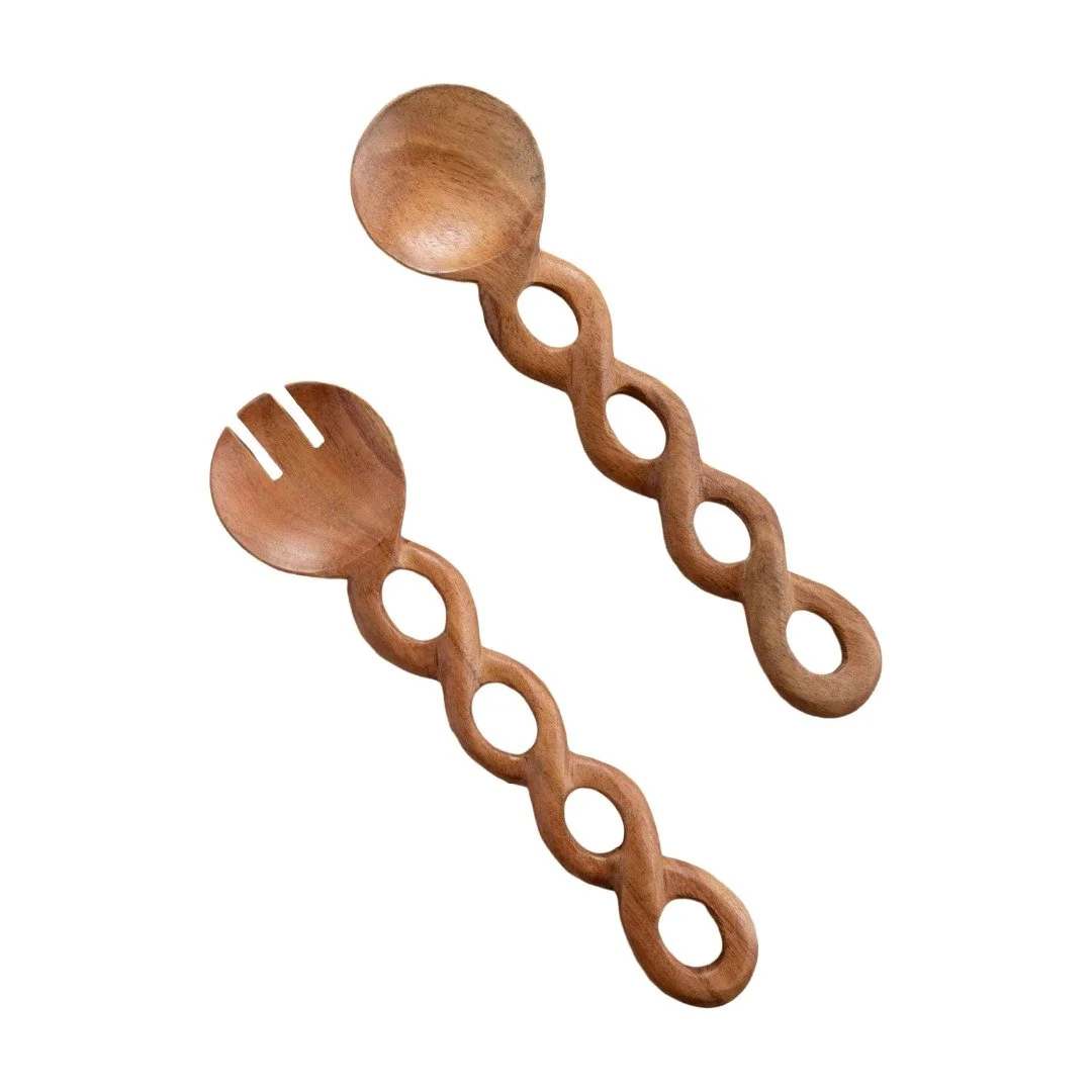 Salad Server Set - Braided Wood