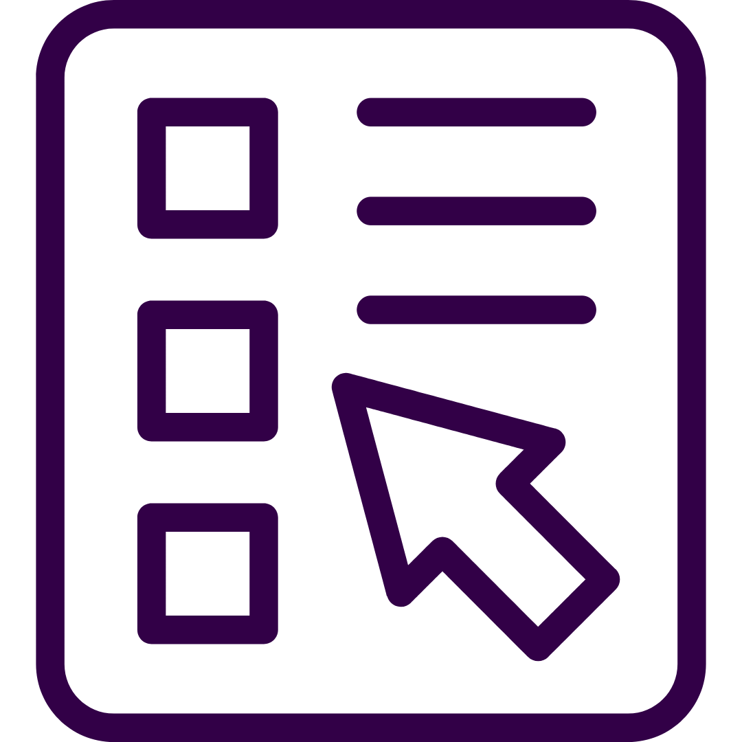 Icon of a checkbox list with three checkboxes and lines representing options, with a cursor arrow pointing at one of the checkboxes.