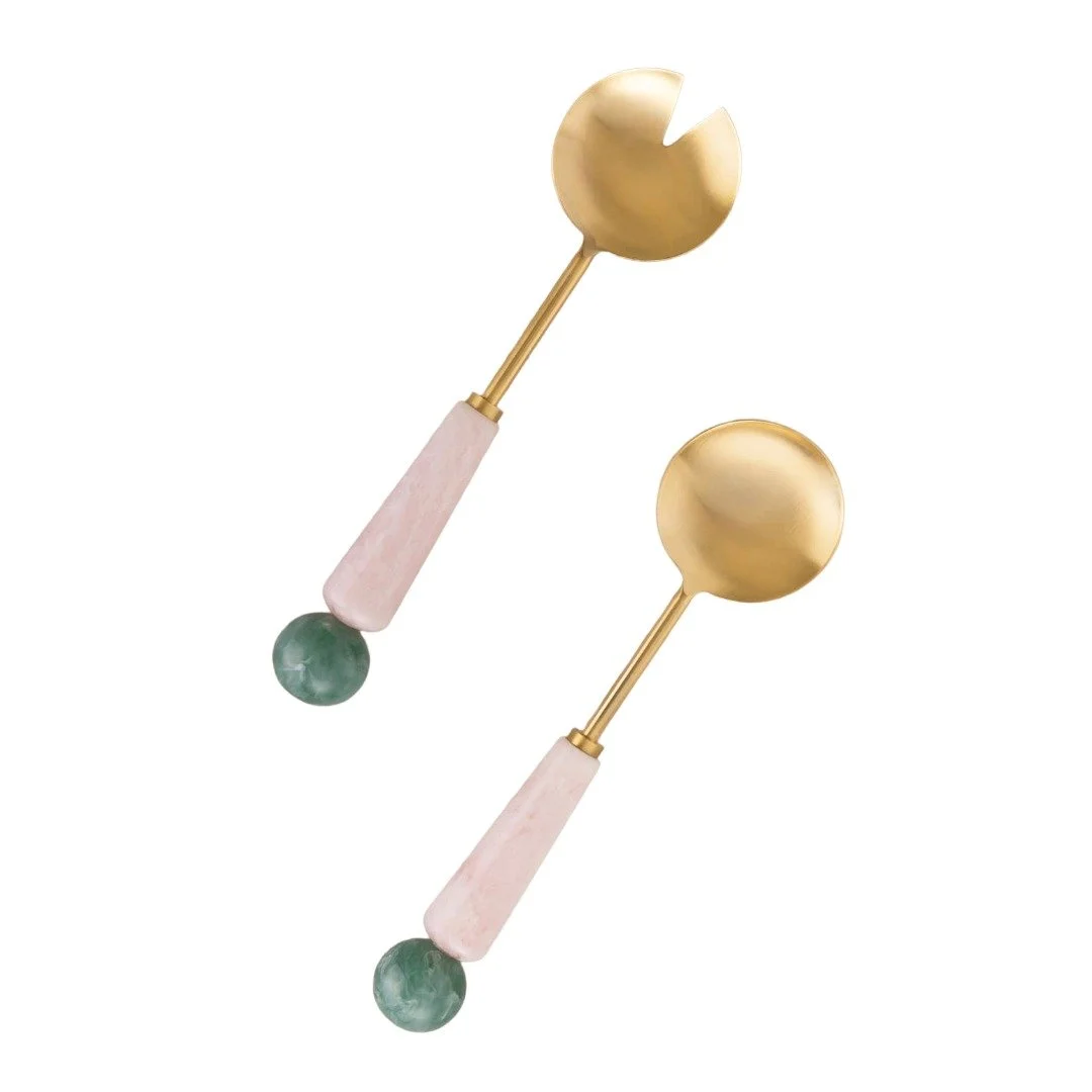 Salad Server Set - Pink / Green