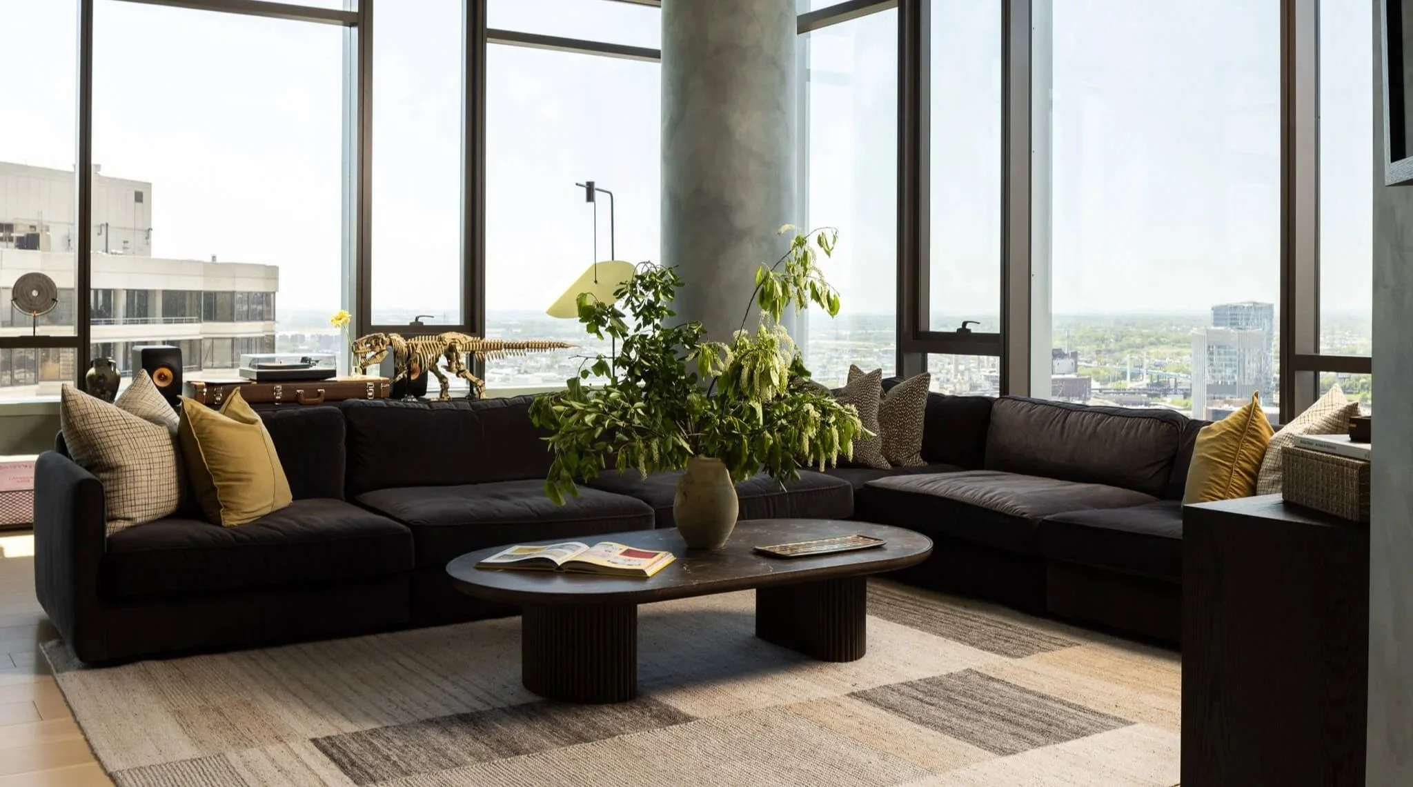 Floor to ceiling windows in a modern Philly apartment