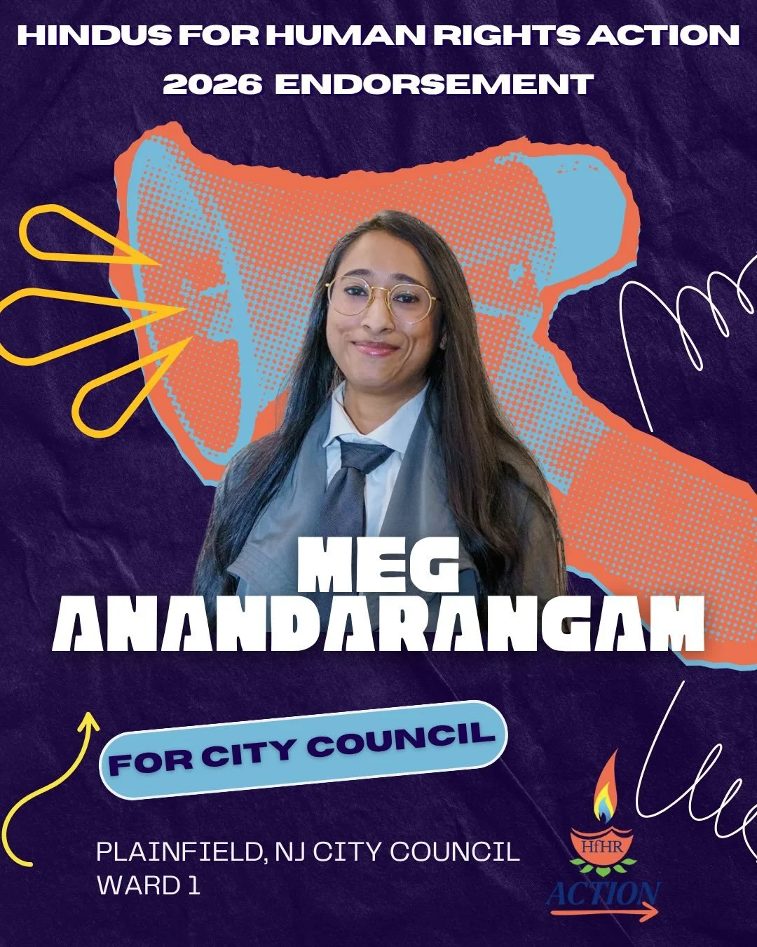 HIndus For Human Rights Action is proud to endorse meg for Plainfield New Jersey City Council Ward 1.