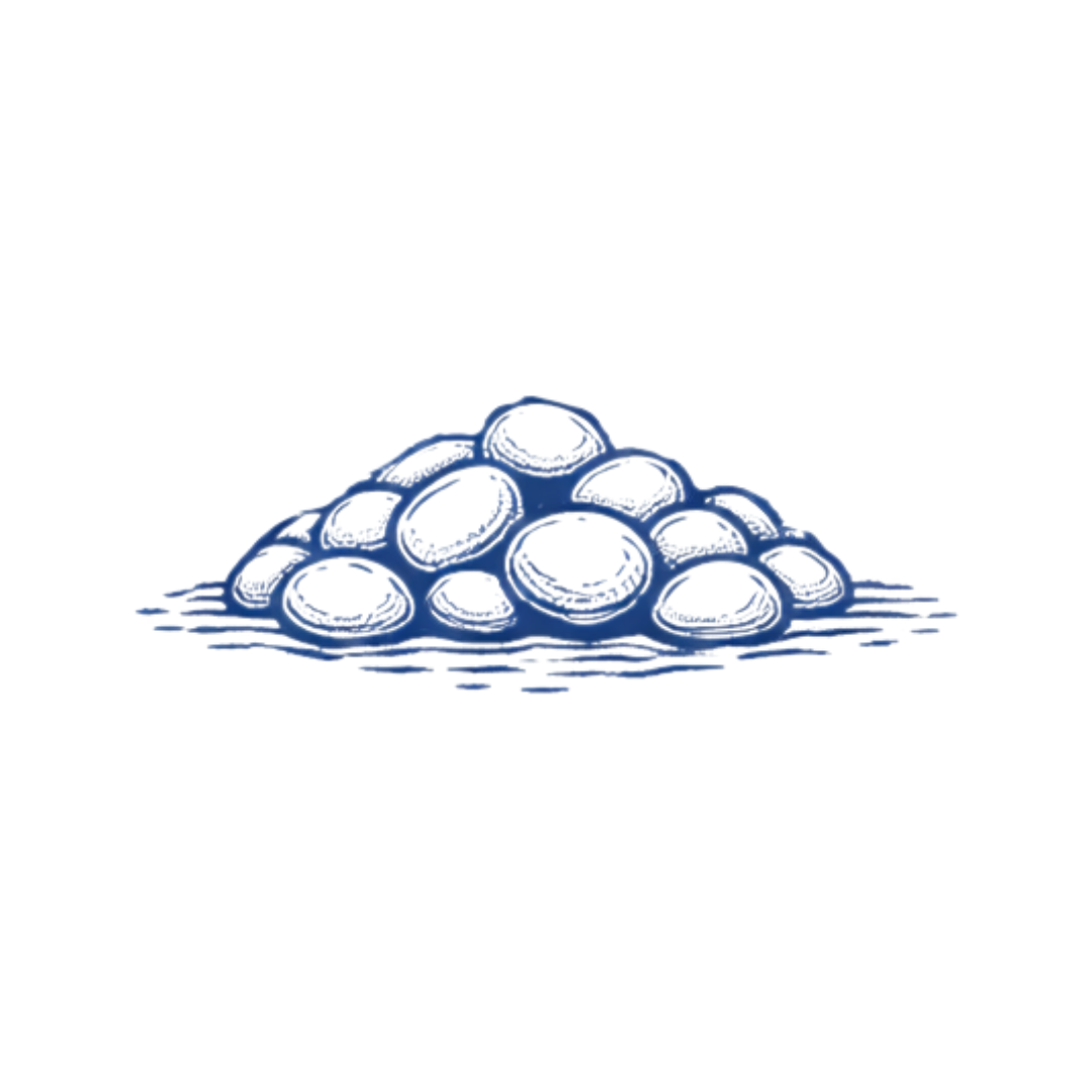 A digital illustration of a pyramid-shaped structure made of interconnected blue rings, with a black background.