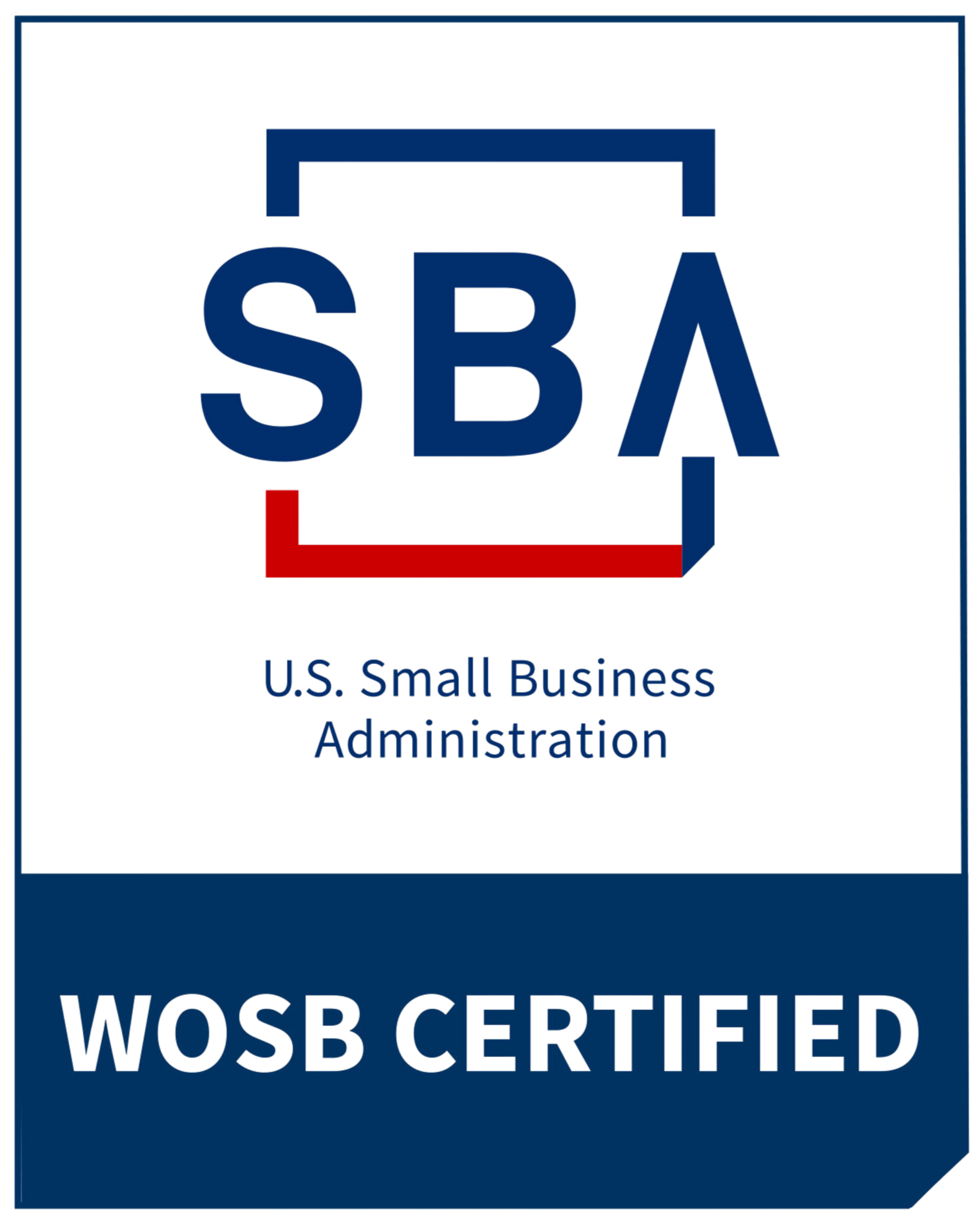 The logo of the U.S. Small Business Administration (SBA) with the text 'WOSB Certified' underneath.