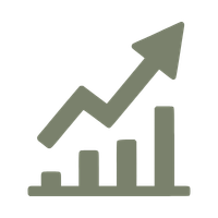 Graph with an upward arrow and increasing bars indicating growth or progress.