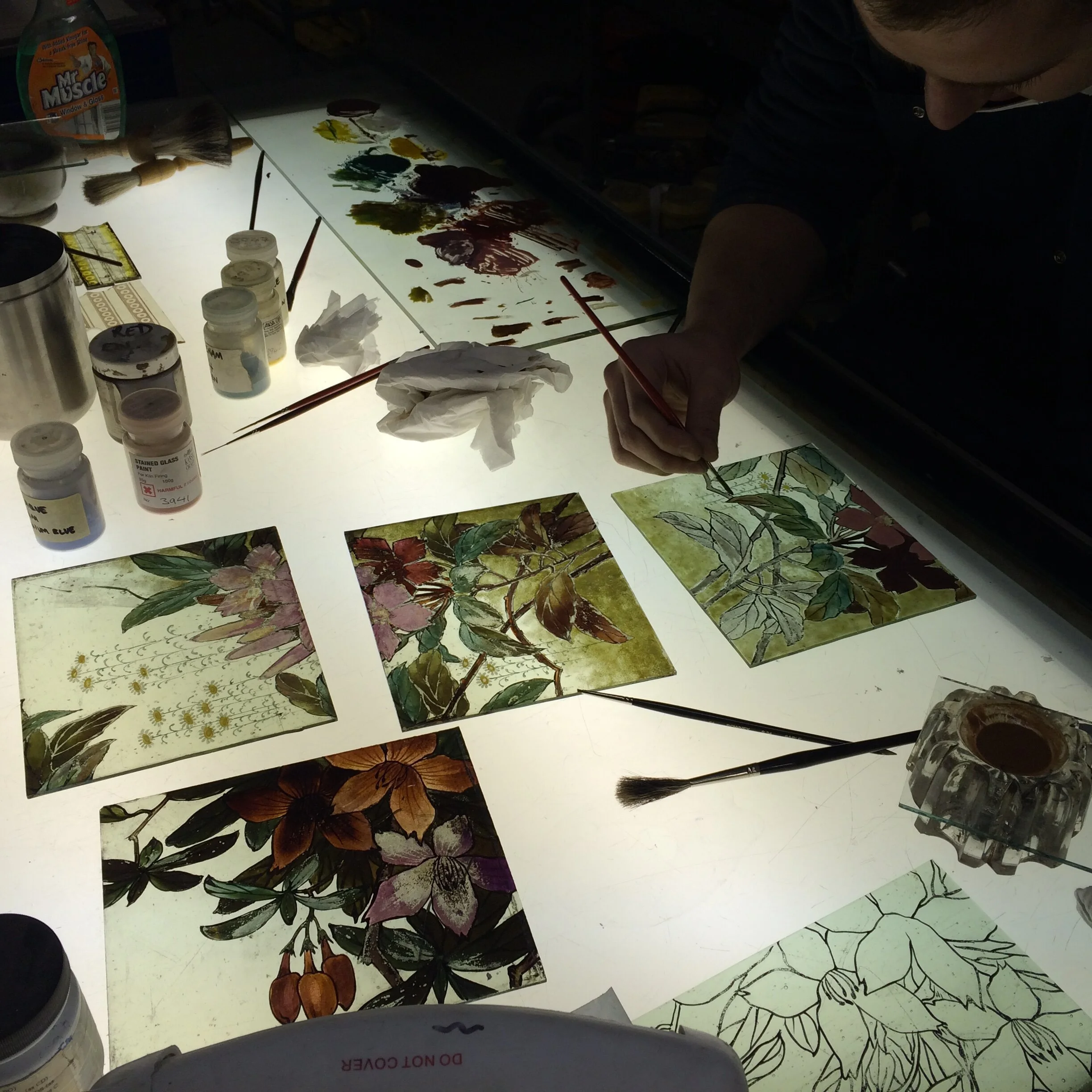 Stained glass and painted and fired work
