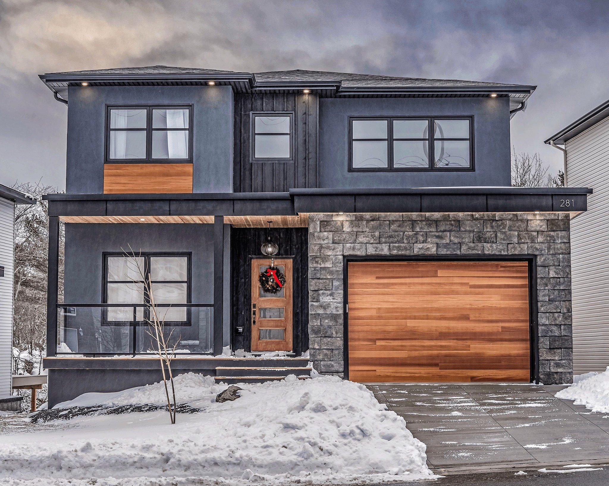 Plank Garage Door in Winter