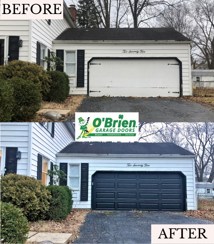 HI Model 4206 Garage Door 1-12 Thick - 2-Sided Steel Medium Duty  28 Ga. Steel_  Polyurethane R value 13.4 Color Black 15 inch radius with operator bracket before and after