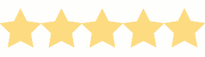 A row of five yellow stars with a gold ribbon background.