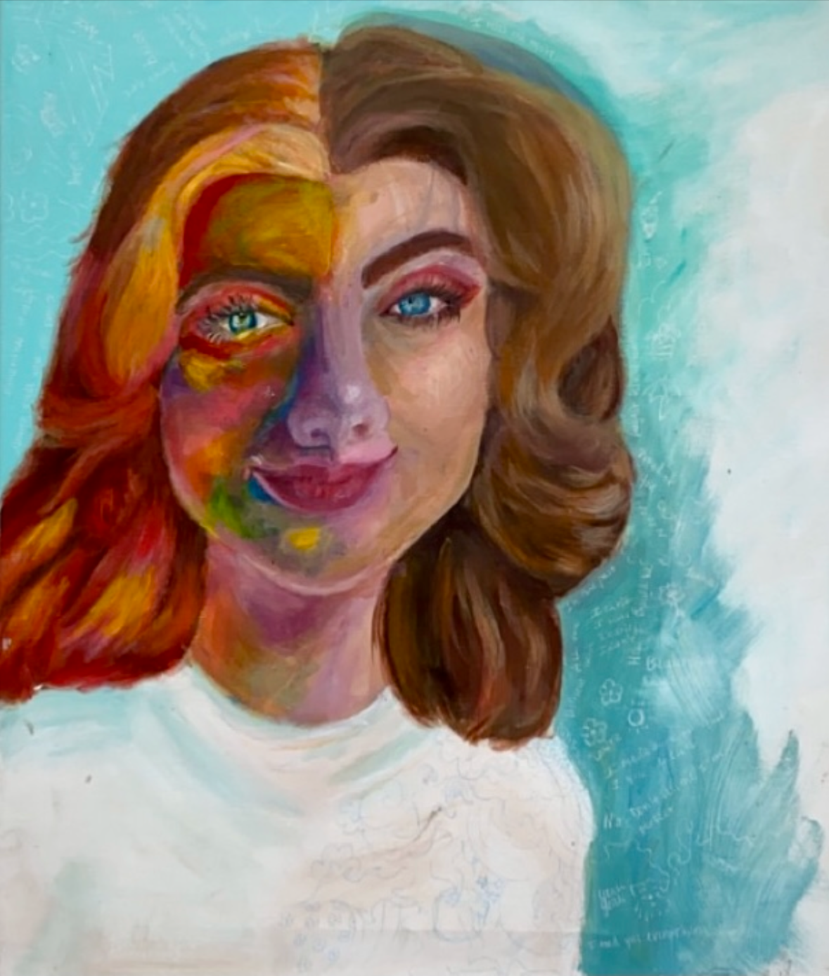"The Outside In", 2022
21”x 26”
Mixed Media on Stretched Canvas
Exploration of self and color theory and techniques of acrylic.