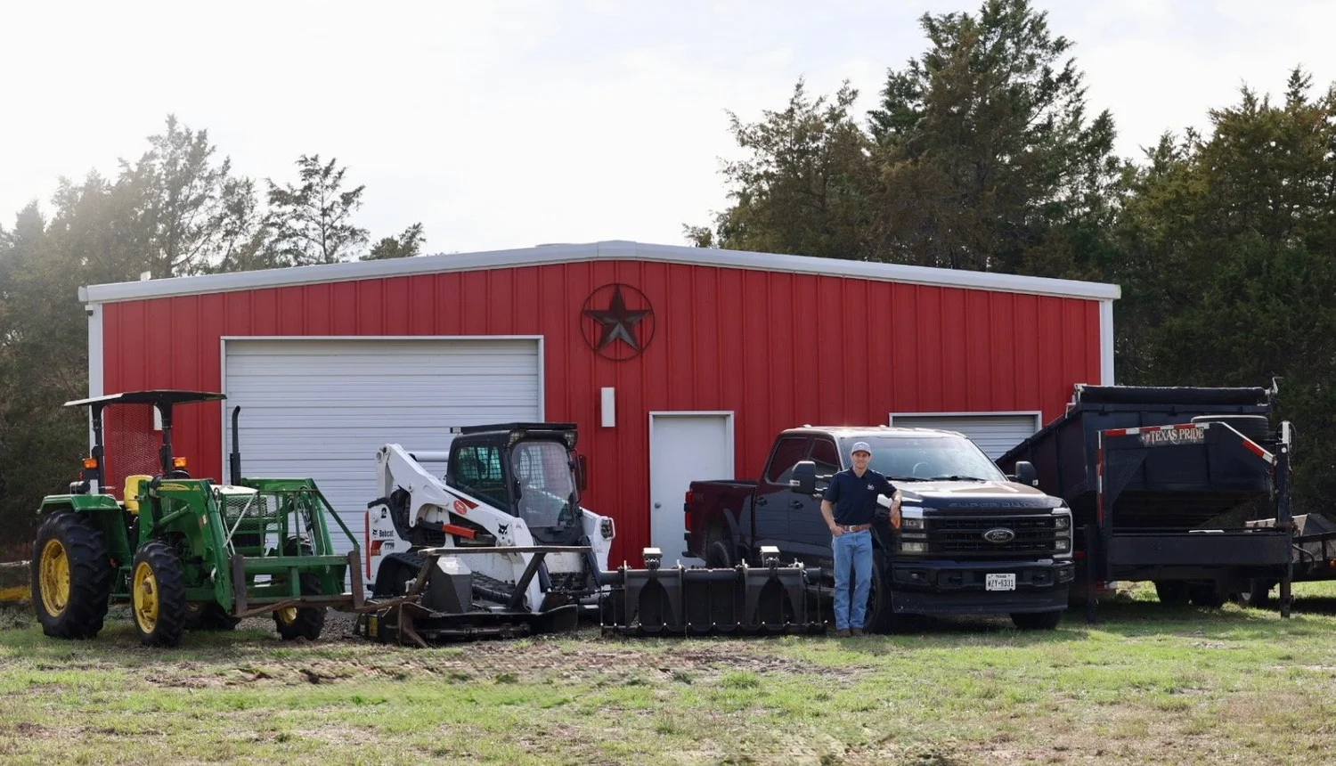 Jacob with Woodchuck Tree and Land Services equipment in Smithville, Texas