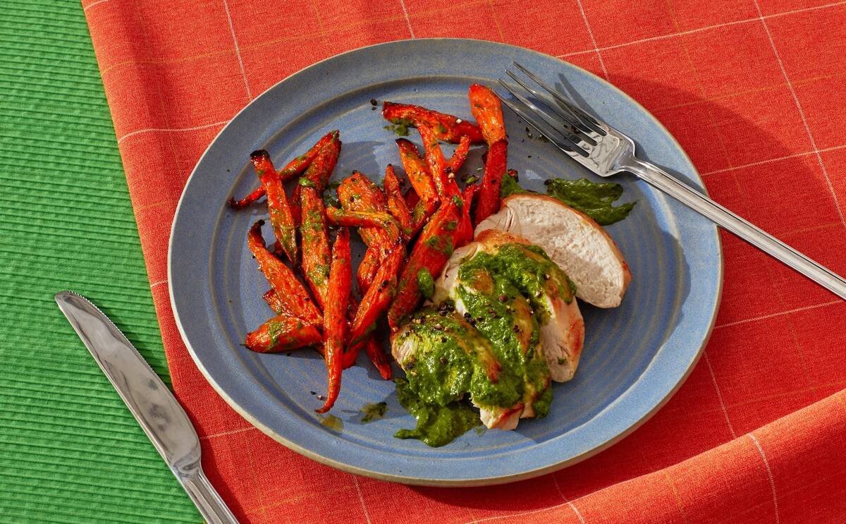 Baked Chicken and Carrots with Coriander Lime Sauce