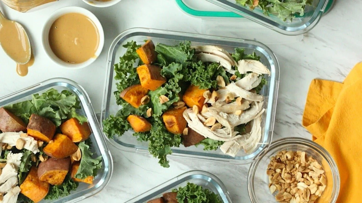 Sweet Potato, Kale, & Chicken Salad with Peanut Dressing