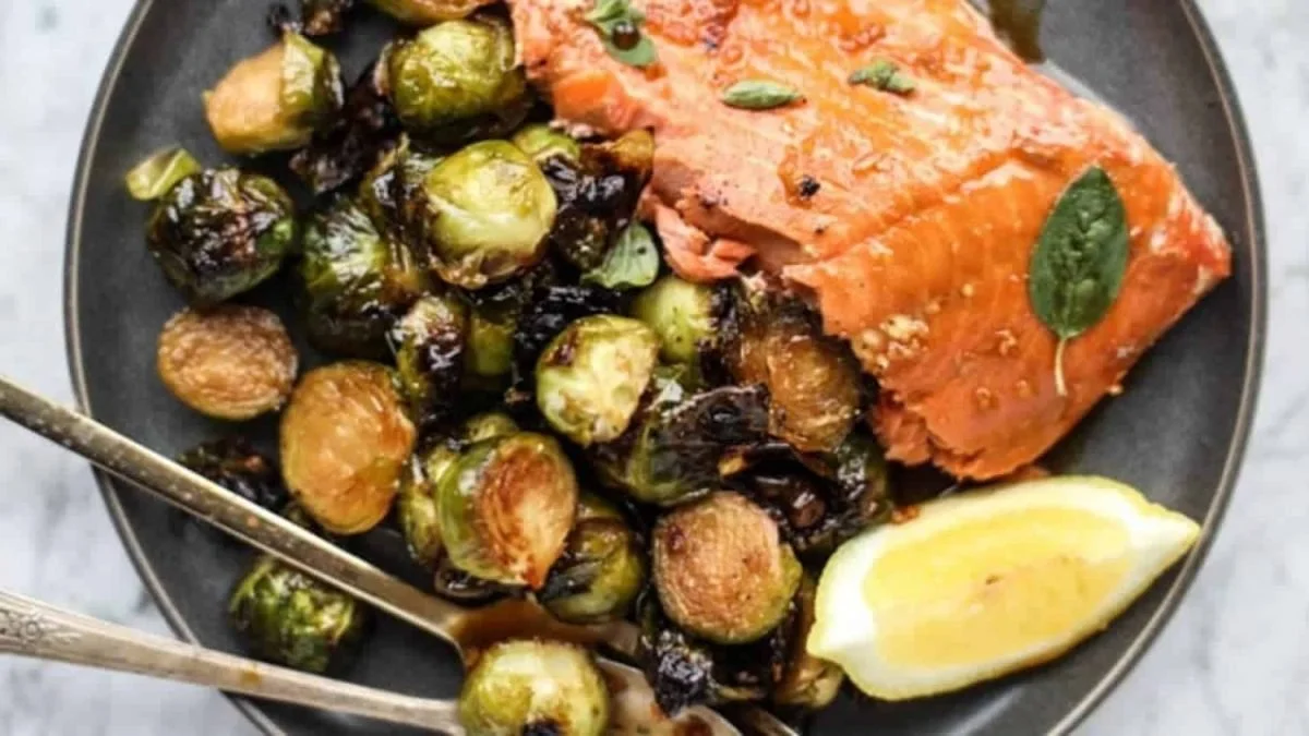 Roasted Garlic Salmon and Brussel Sprouts