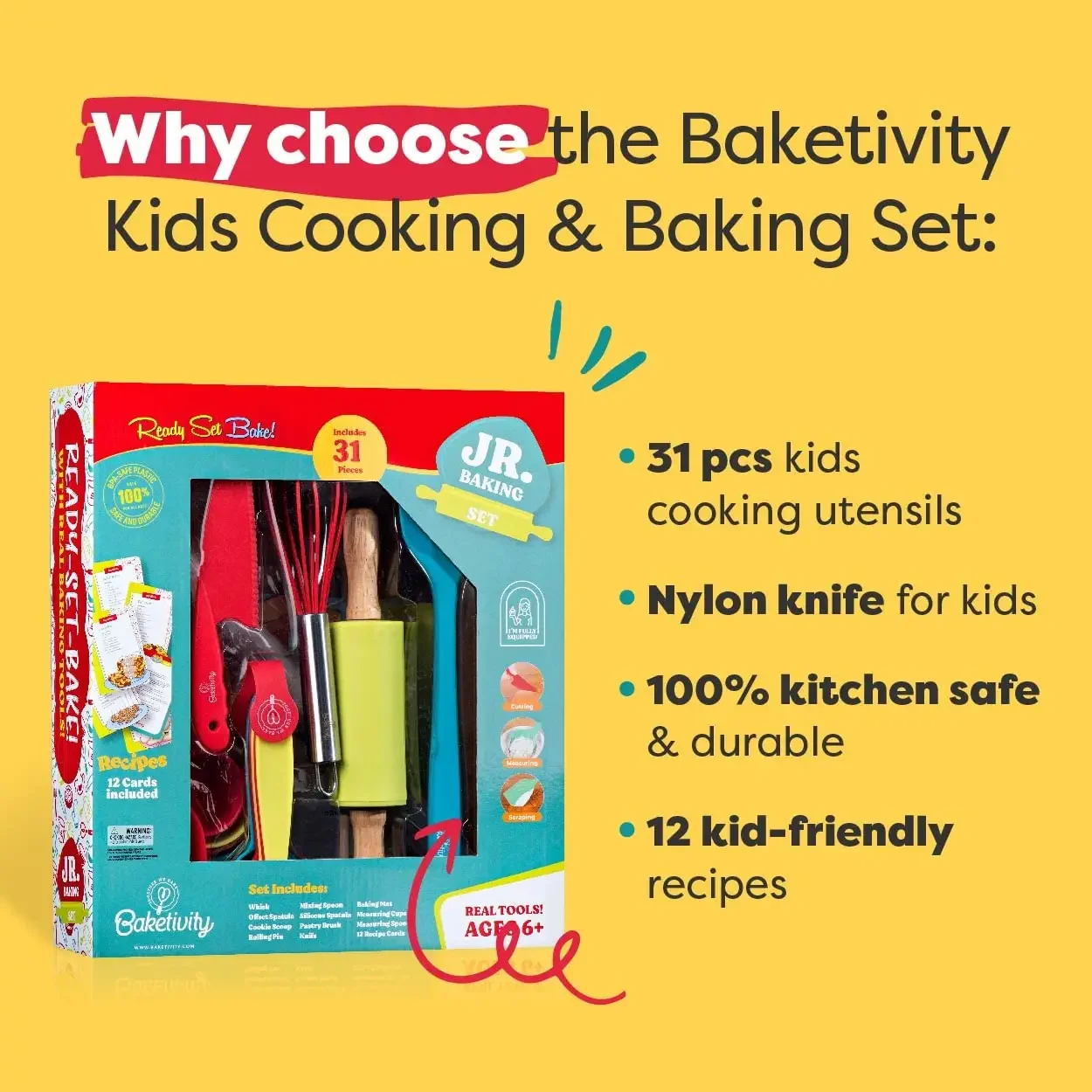 Baketivity Kids Cooking Set 31-Piece Children's Kitchen Tools.webp