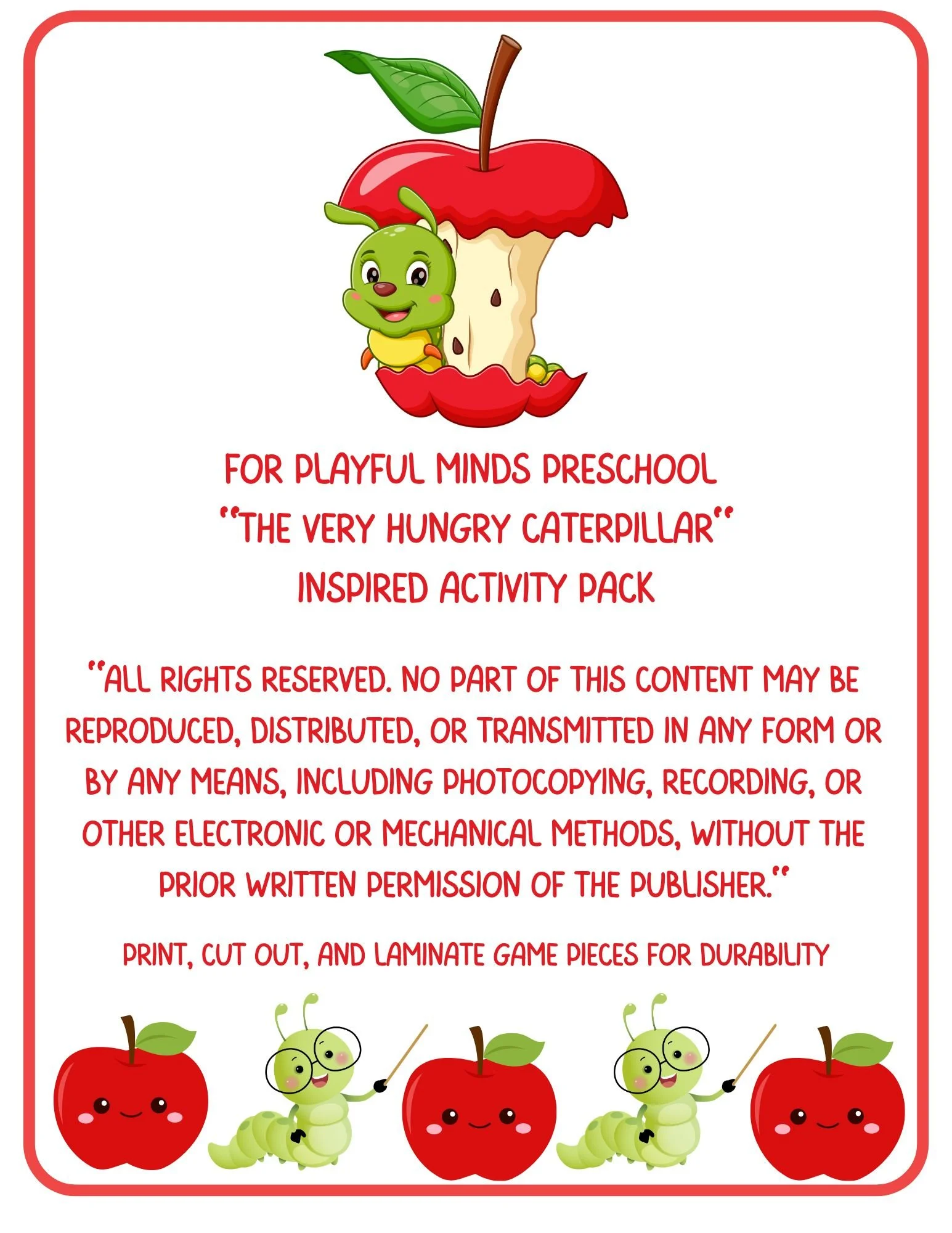 The Very Hungry Caterpillar Inspired Preschool Activity Pack (Digital Download)