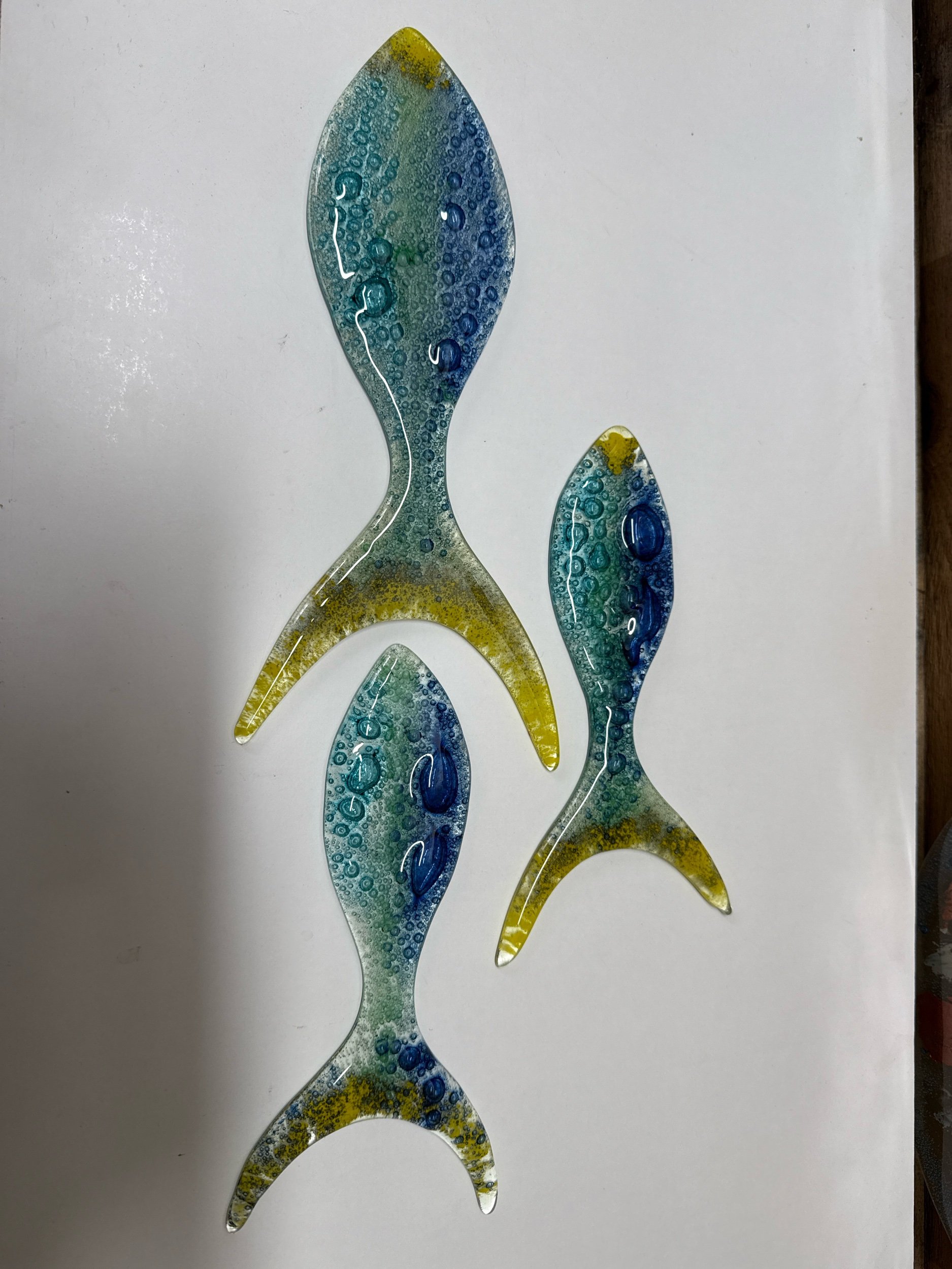 Large Glass fused fish set of 6 mix