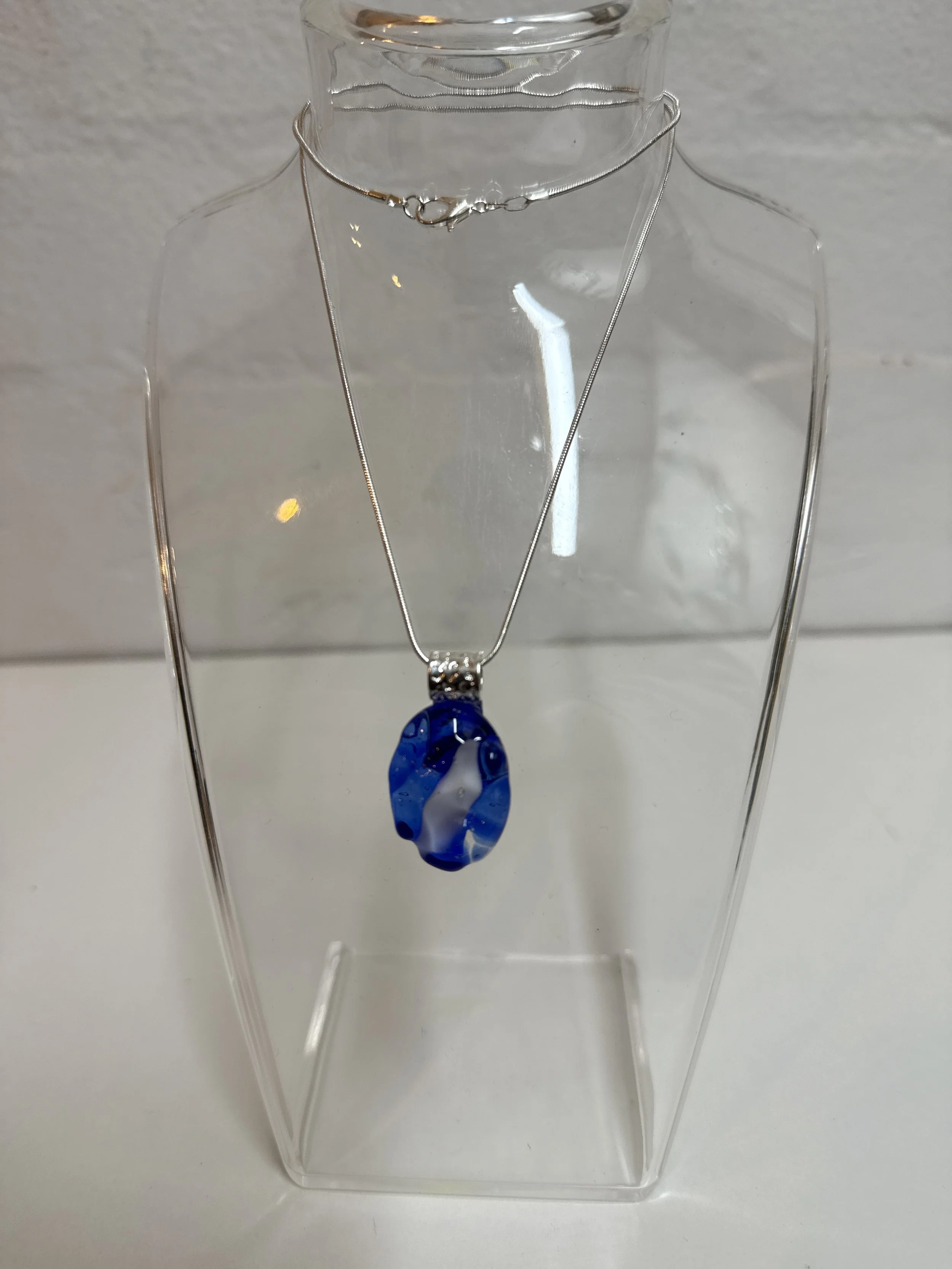 Artisan Pendant Blue oval white flecked centre