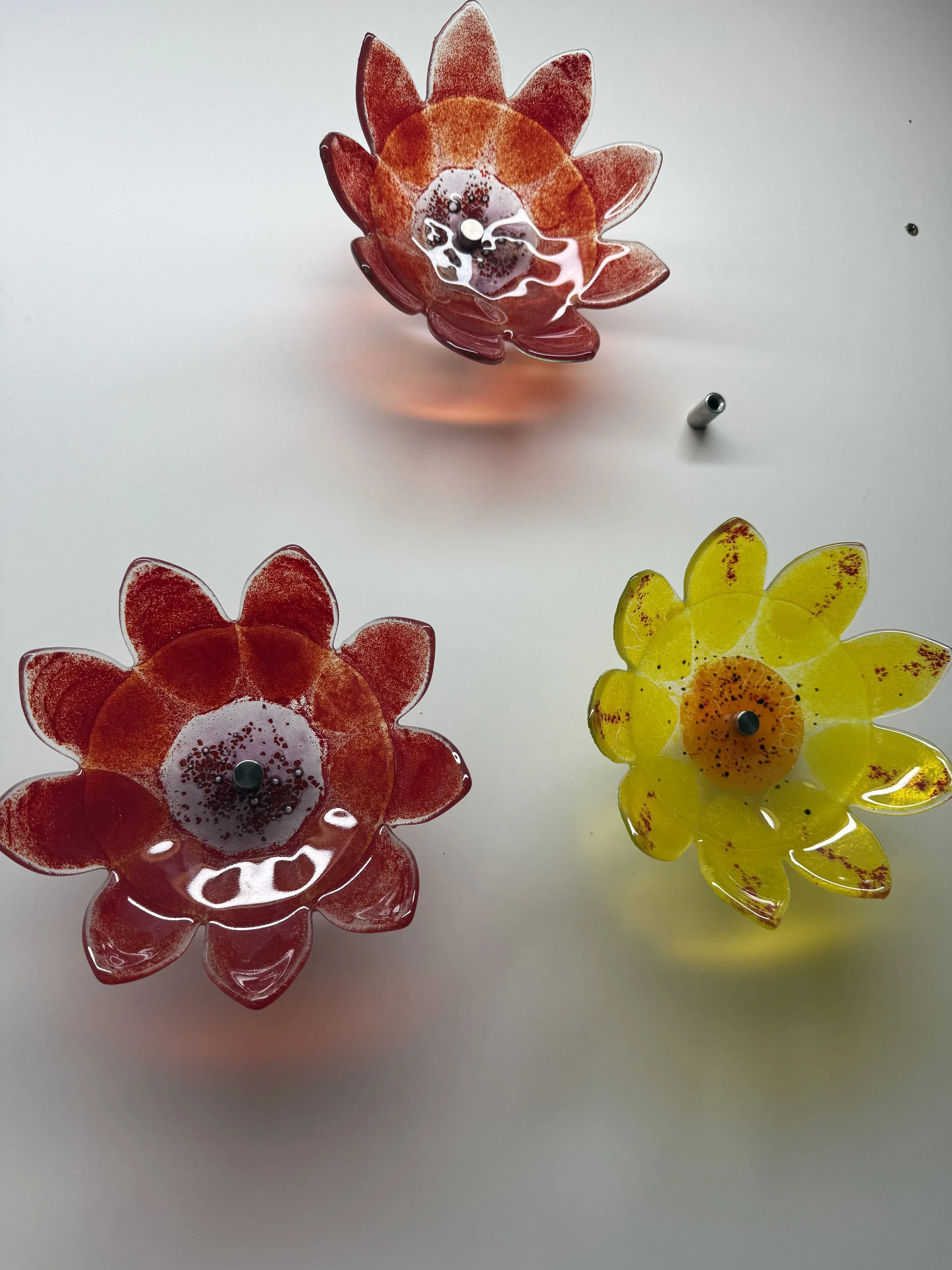 Glass fused flower set of two large
