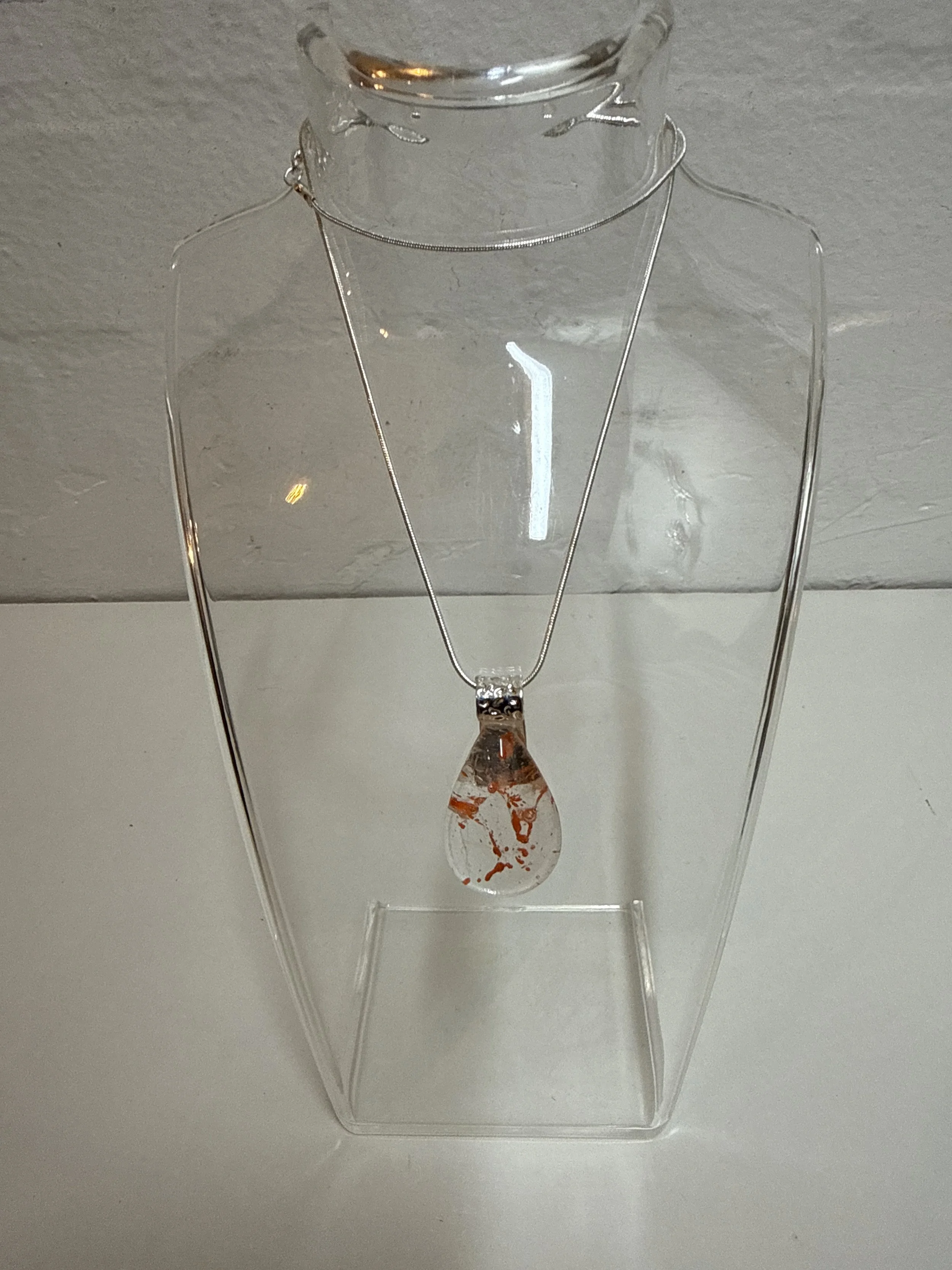 Artisan Pendant teardrop clear with orange flakes