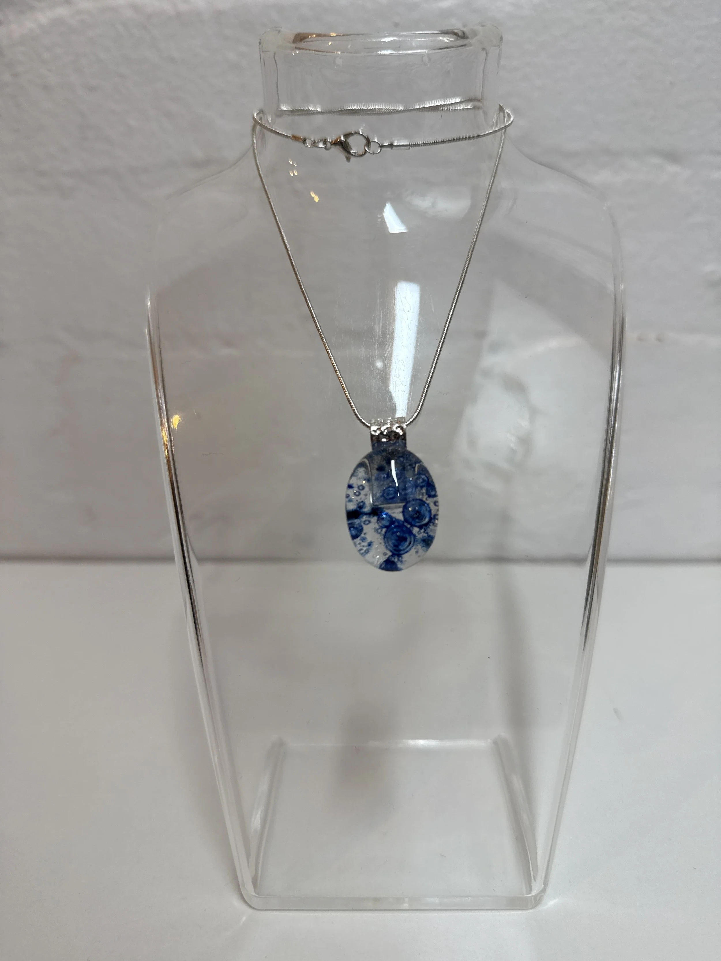 Artisan Pendant clear blue bubble oval