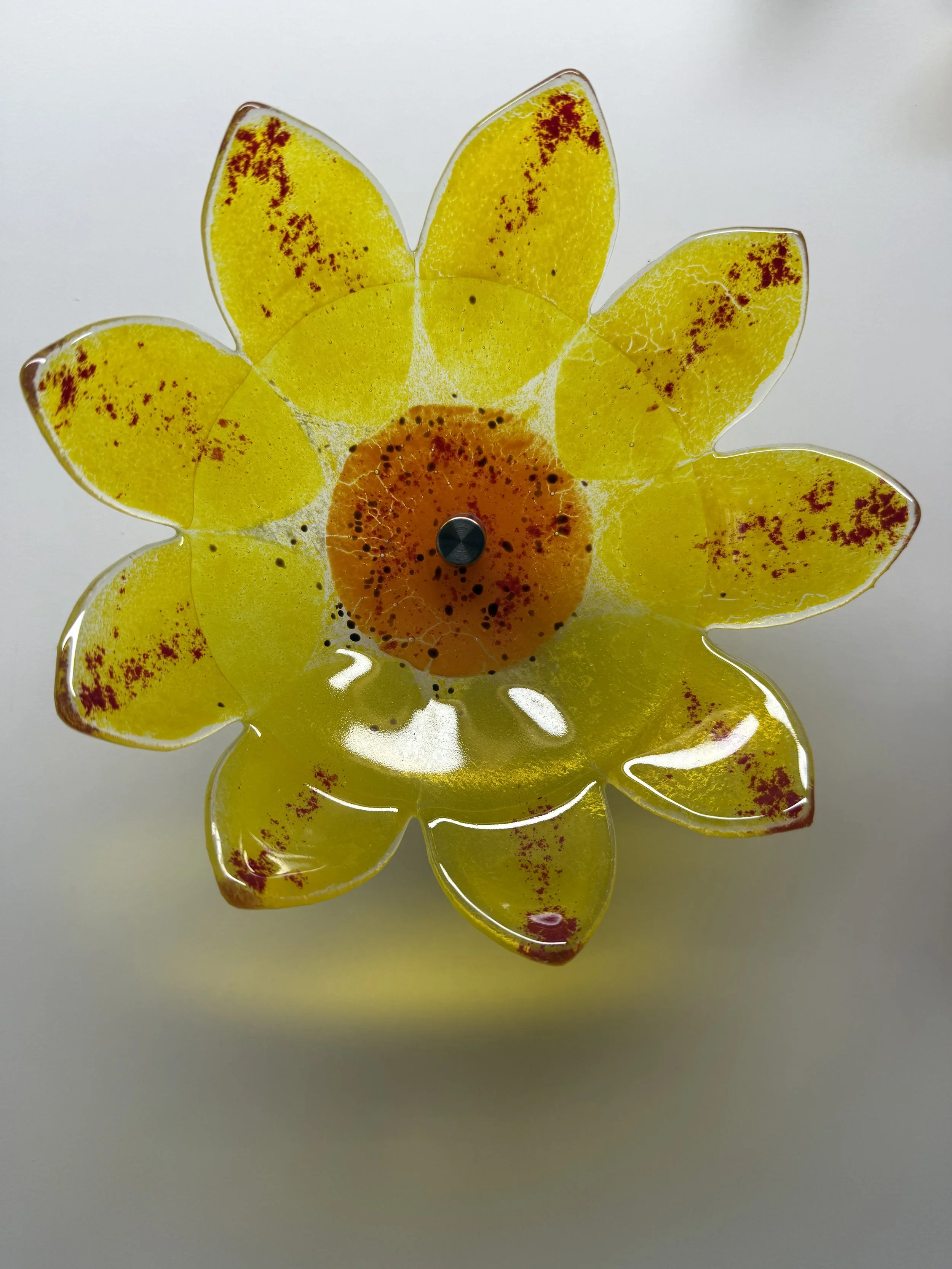 Glass fused flower large yellow