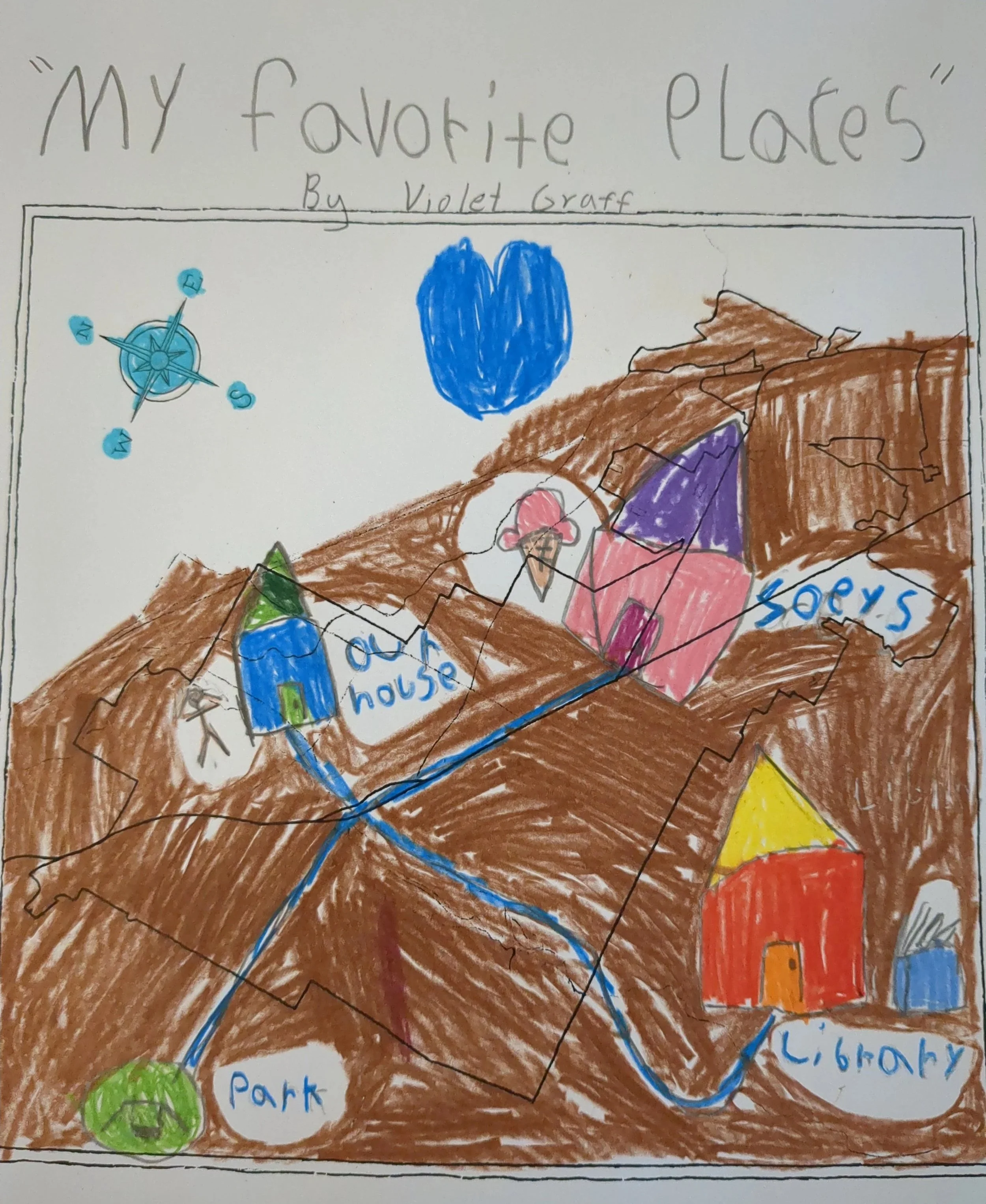 Violet Graff, age 8, “My Favorite Places.” Submitted online :)