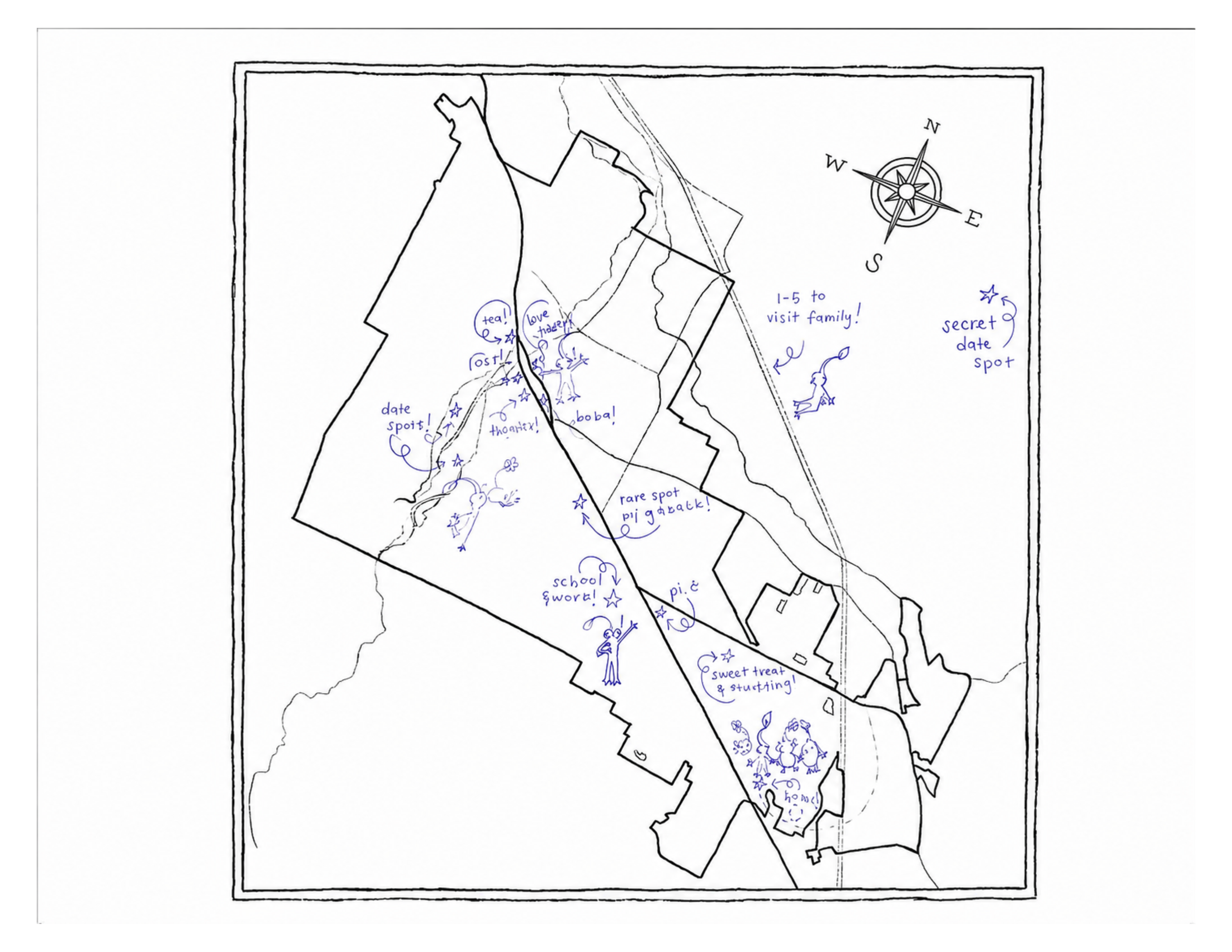 Eli Samas, 20!
White, Queer
3rd year SOU student
Living in Ashland is a sweet and subtle dream. This is a map of my fav spots for food, dates, and casting memories!