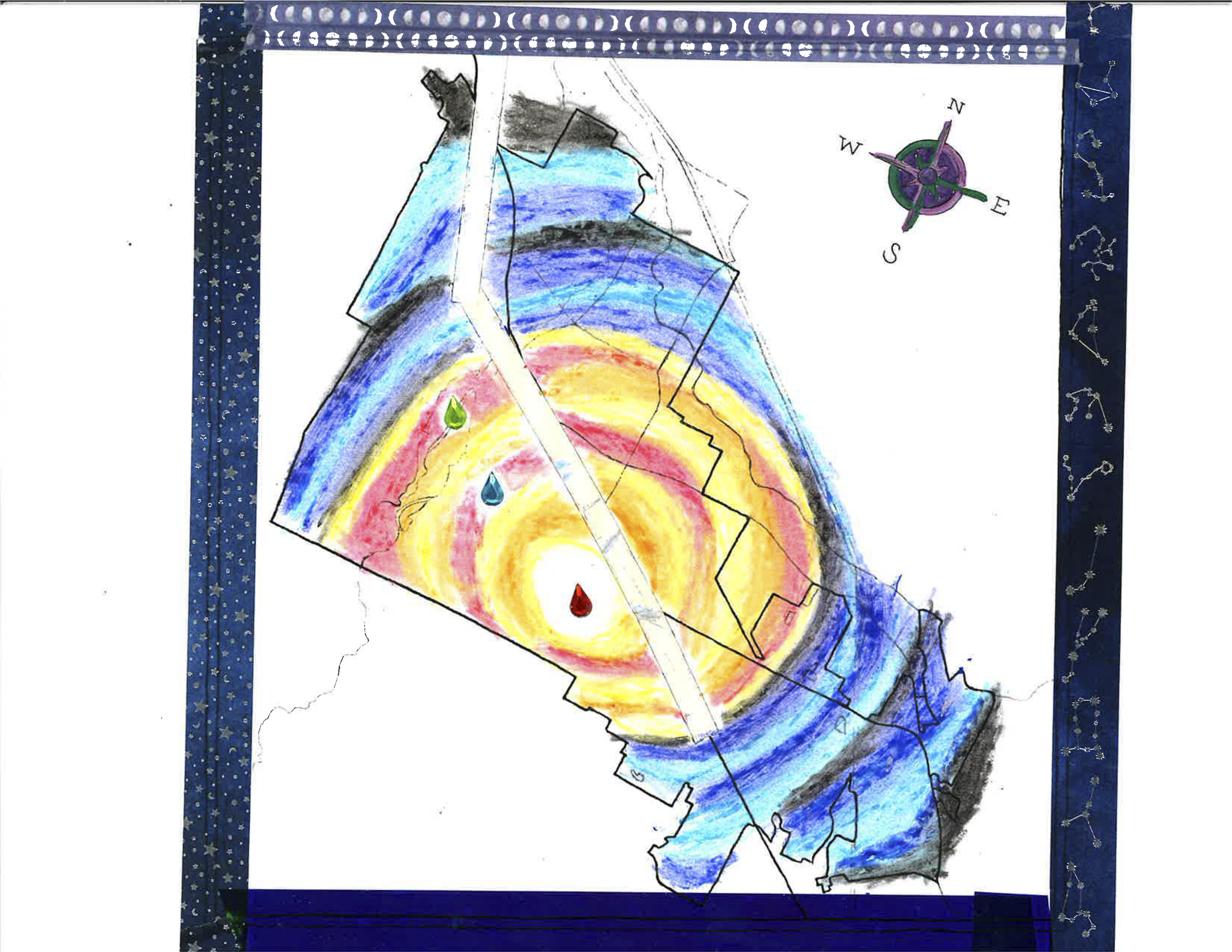 My Place Among the Stars: Map of the Ashland Galaxy 

Hailie Zintzun, 20. Grants Pass, OR. Woman. English major and Honors College scholar with certificates in Foundations of Teaching English Language Arts and Literary Studies.

With oil pastels, jew
