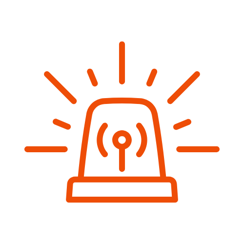 An orange illustration of a flashing warning or alarm light against a black background.