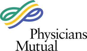 Logos of Physicians Mutual with a stylized infinity symbol in green, yellow, and blue.