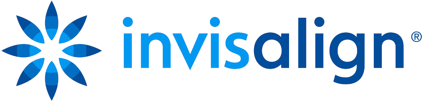 Logo of Invisalign, an orthodontic treatment company, featuring a stylized blue flower design followed by the word 'invisalign' in lowercase blue letters.