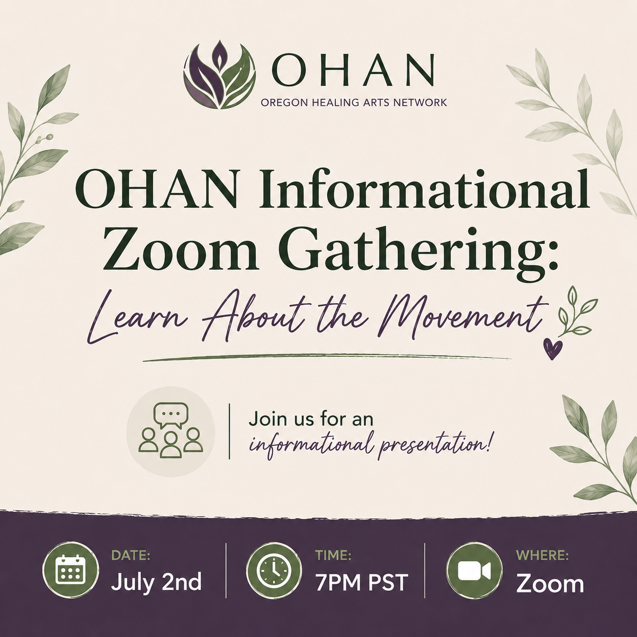 OHAN Informational Zoom Gathering: Learn About the Movement