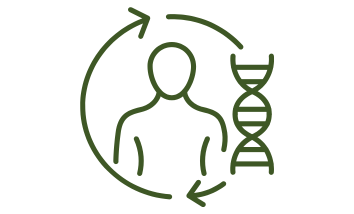 Icon of a person with a DNA double helix nearby, surrounded by circular arrows.
