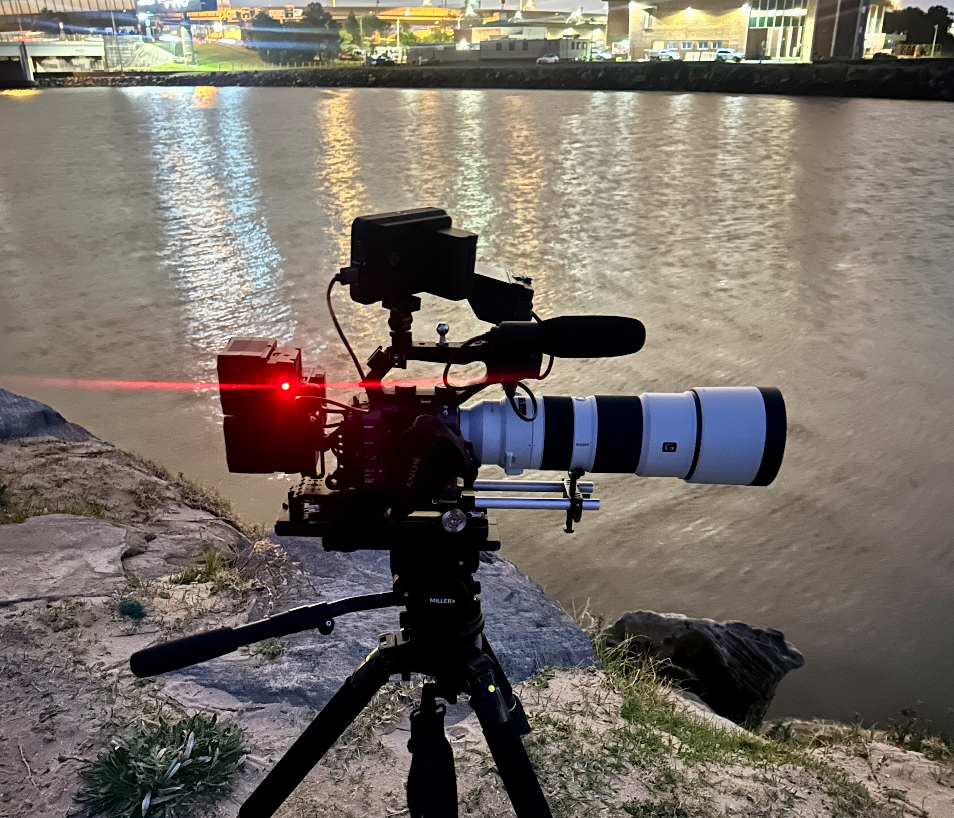 Long-lens cinema camera setup for aircraft tracking cinematography