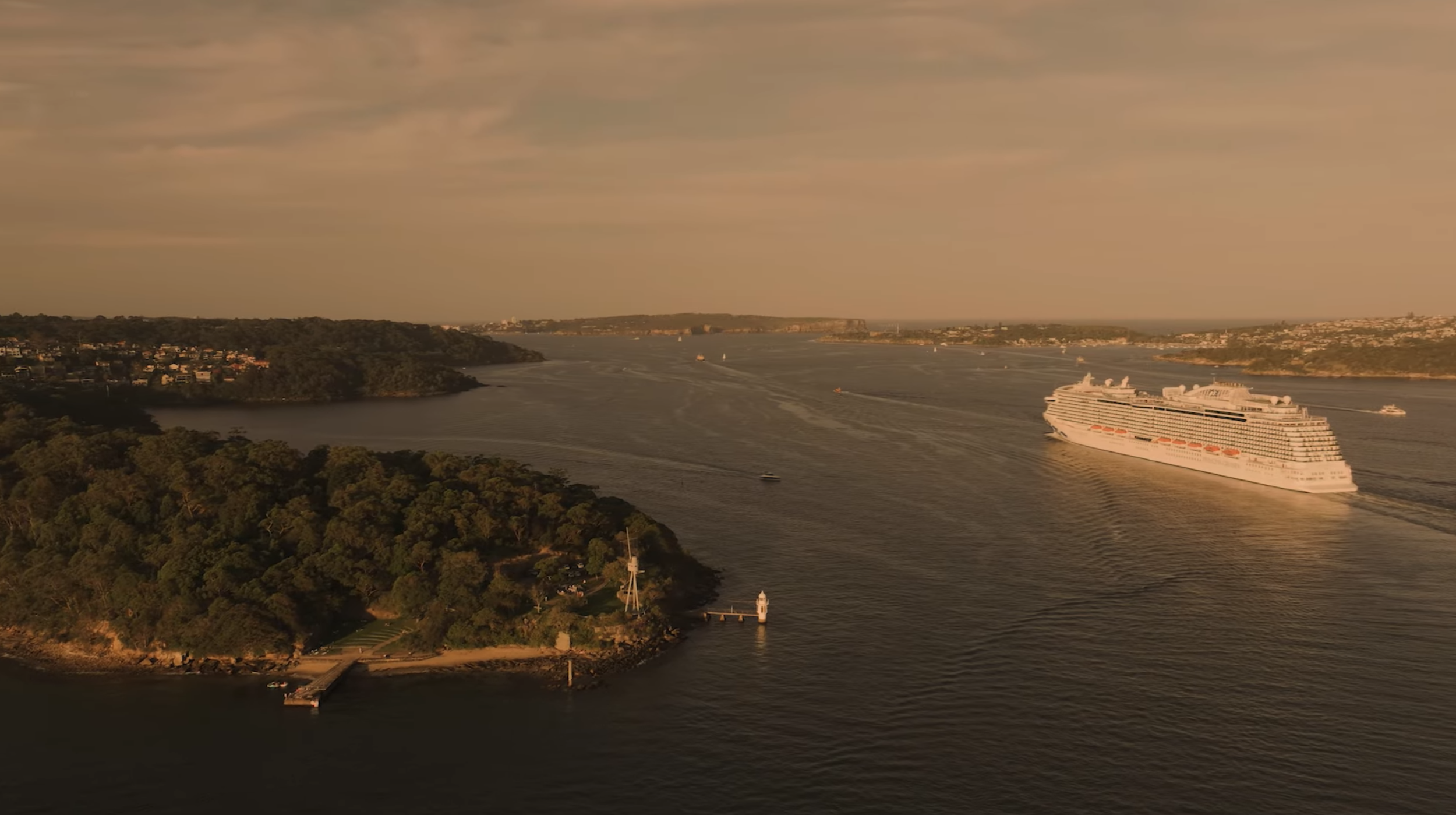 Cinematic aerial cinematography filmed with drone over coastal landscape
