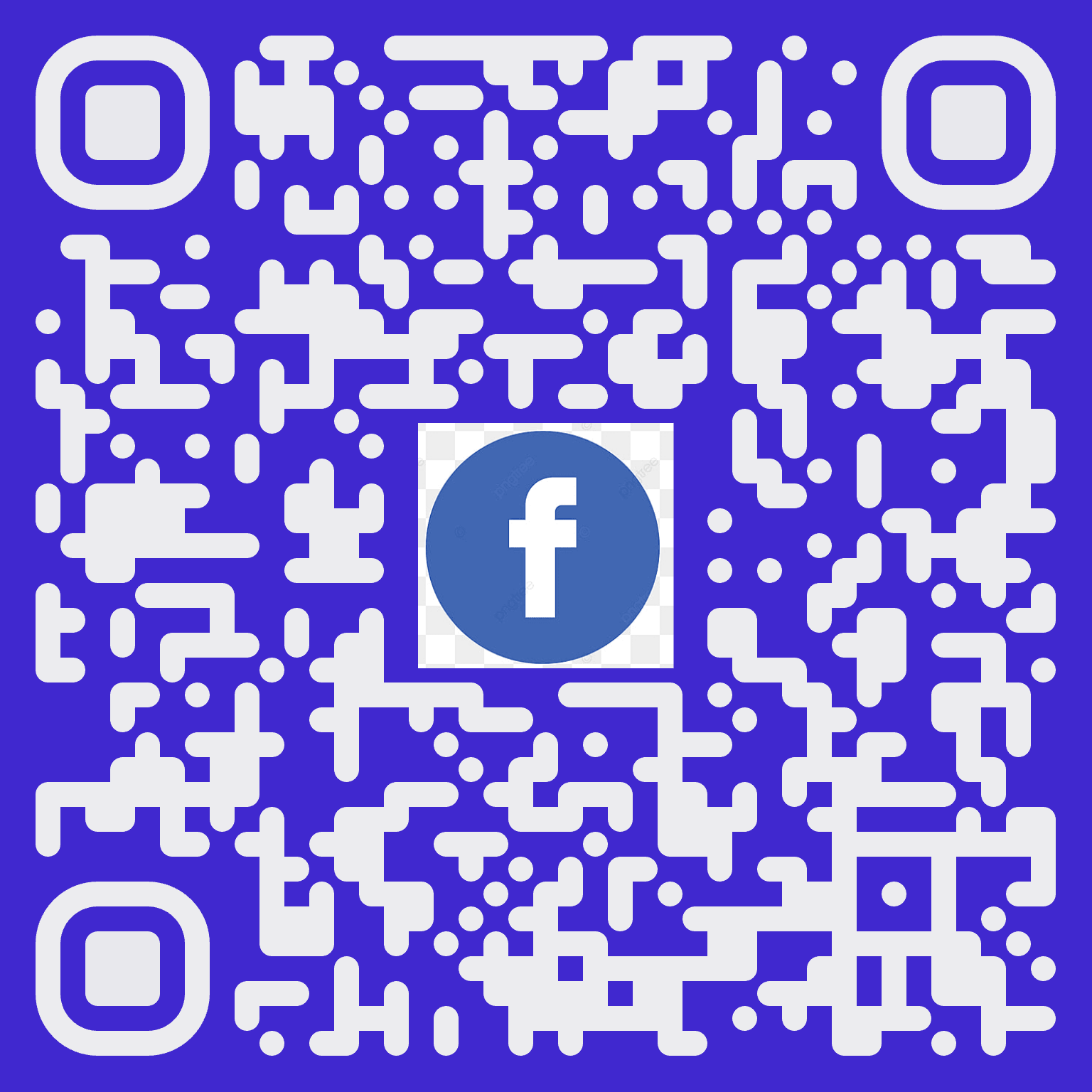 A QR code with a Facebook logo in the center.